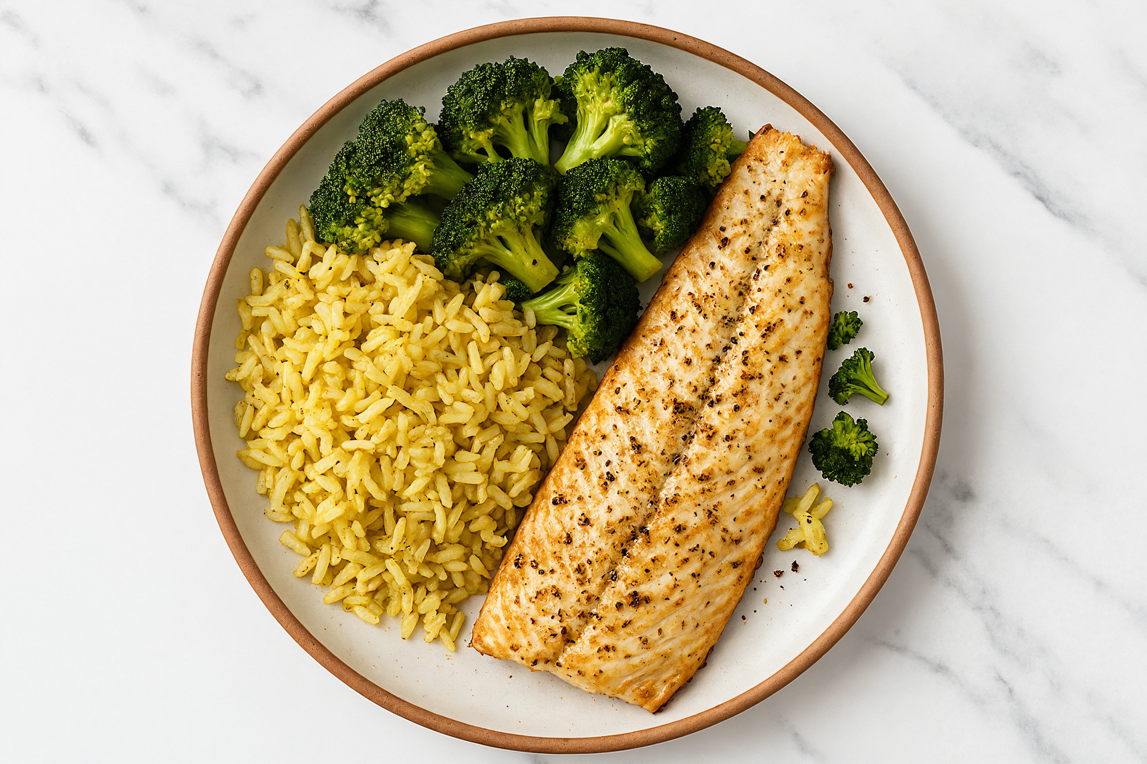 Garlic Oven Roasted Steelhead Trout with Organic Broccoli with Seasoned Jasmine Rice