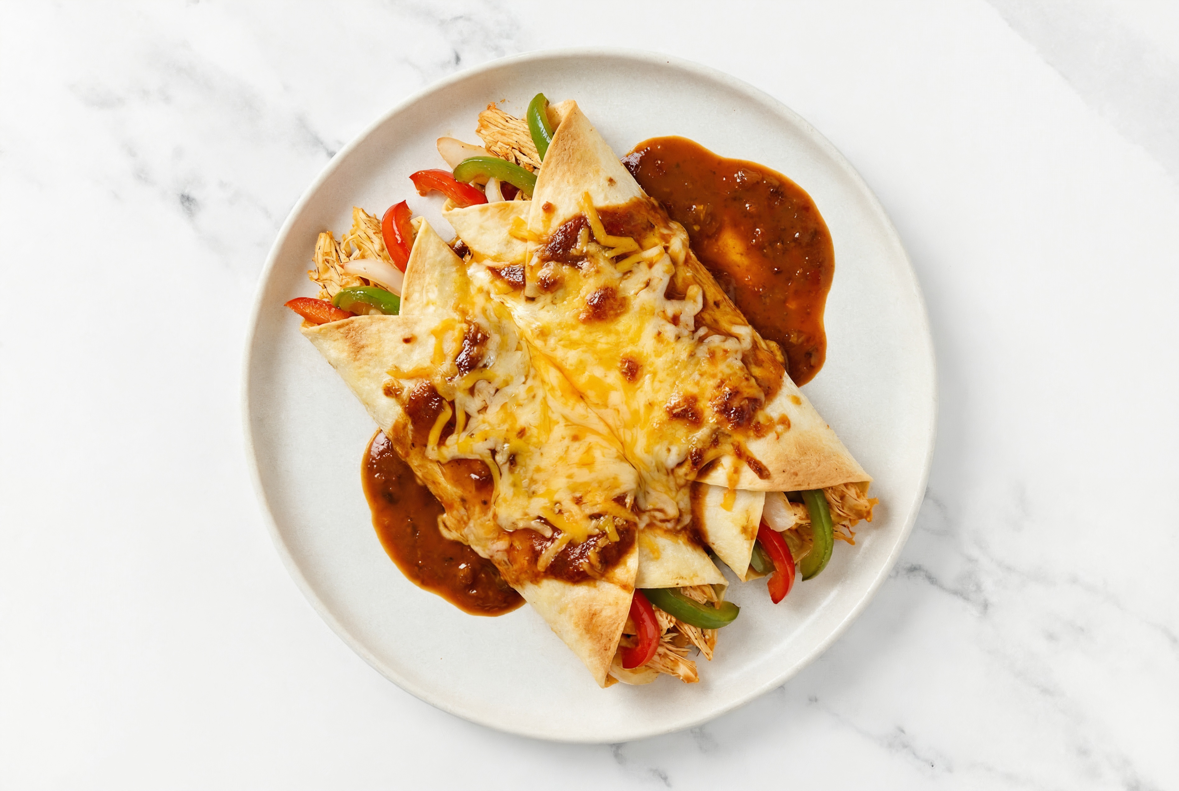 Savory Fiber-Friendly Chicken Enchiladas Rojas with Shredded Sharp Cheddar Cheese