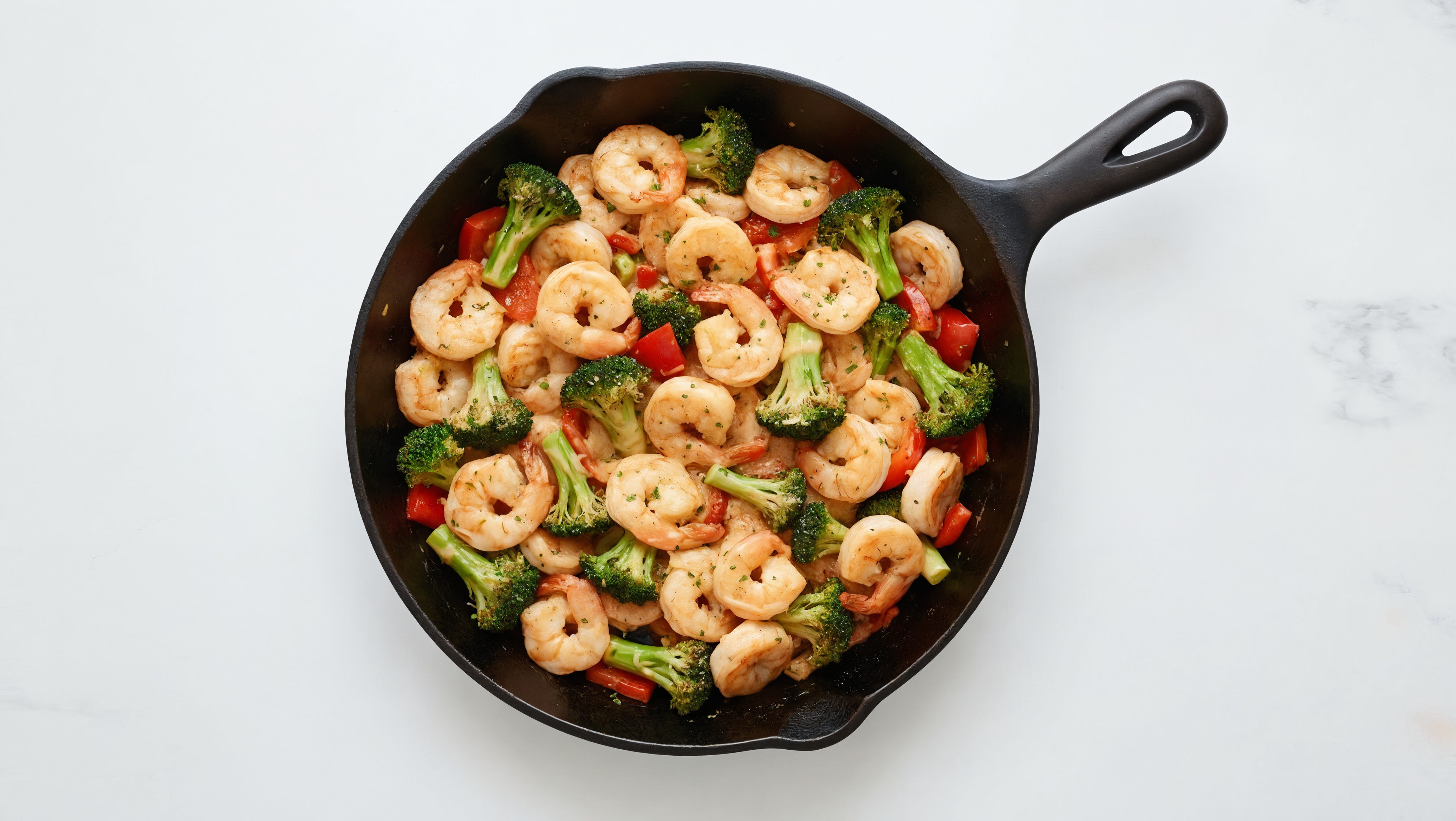 Bang Jumbo Shrimp with Organic Broccoli Sauté with Red Bell Pepper
