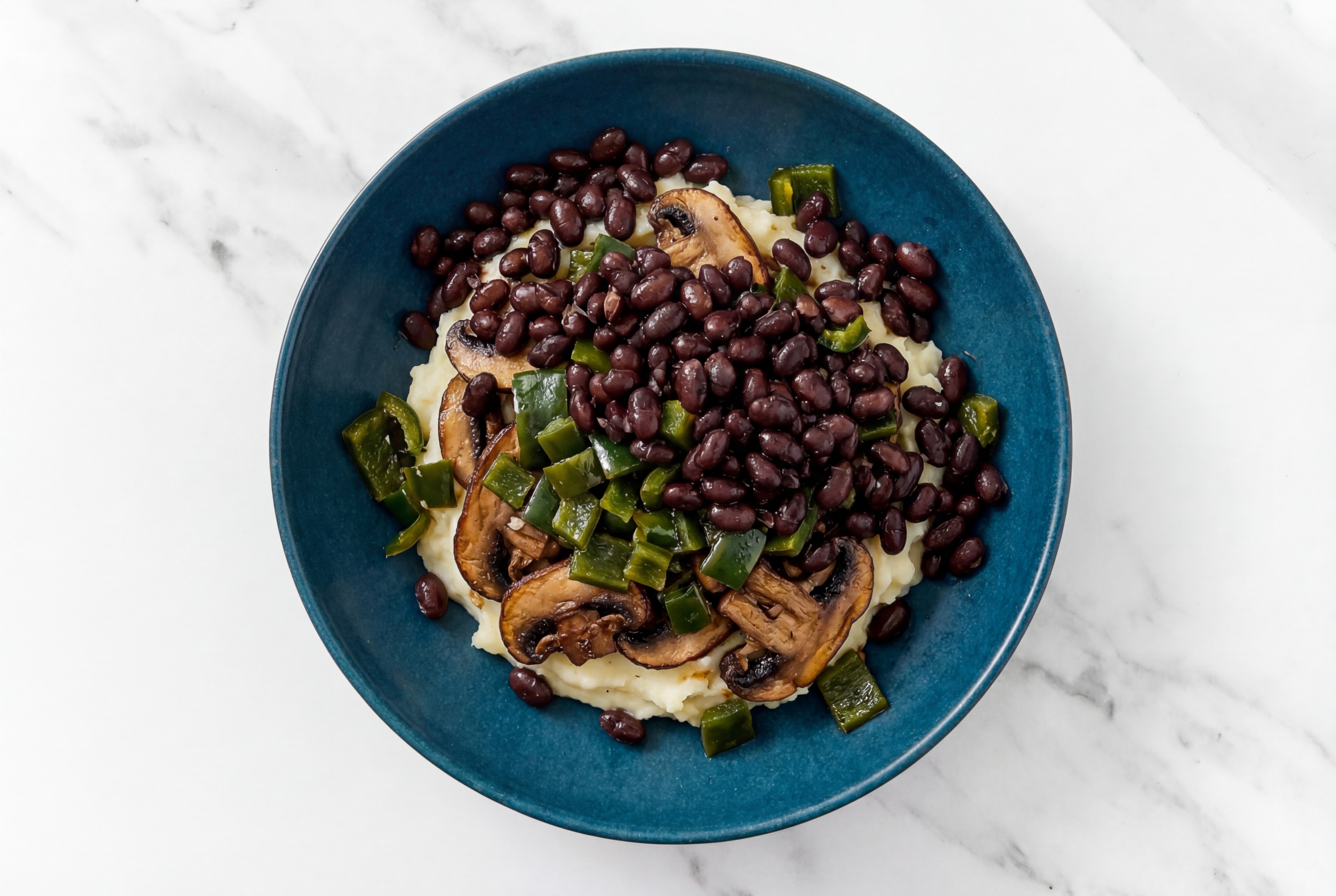 Mashed Potato Plate with Sautéed Poblano, Mushroom + Black Bean
