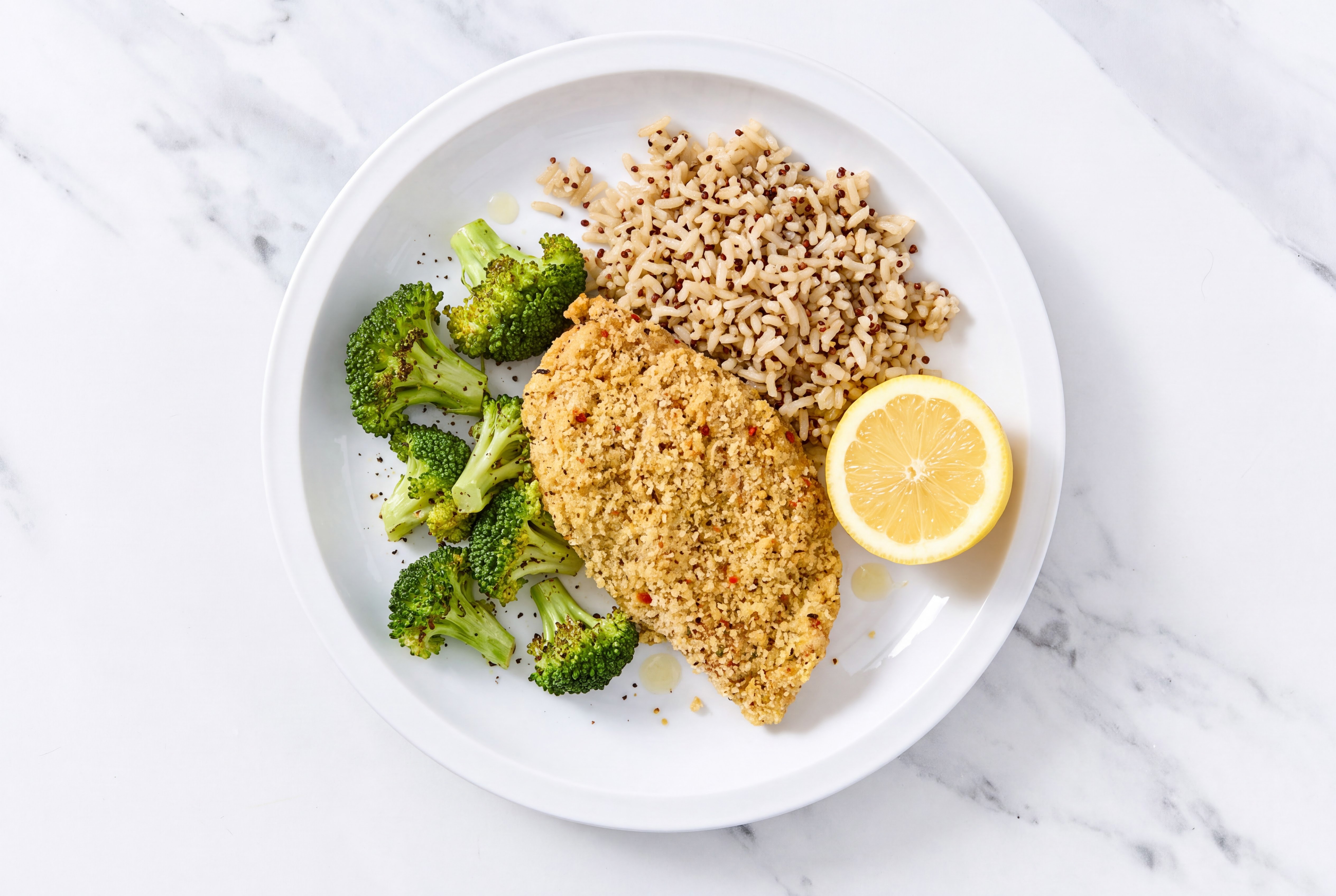 Lemon Parmesan Breaded Chicken Cutlet with Broccoli & Brown Rice