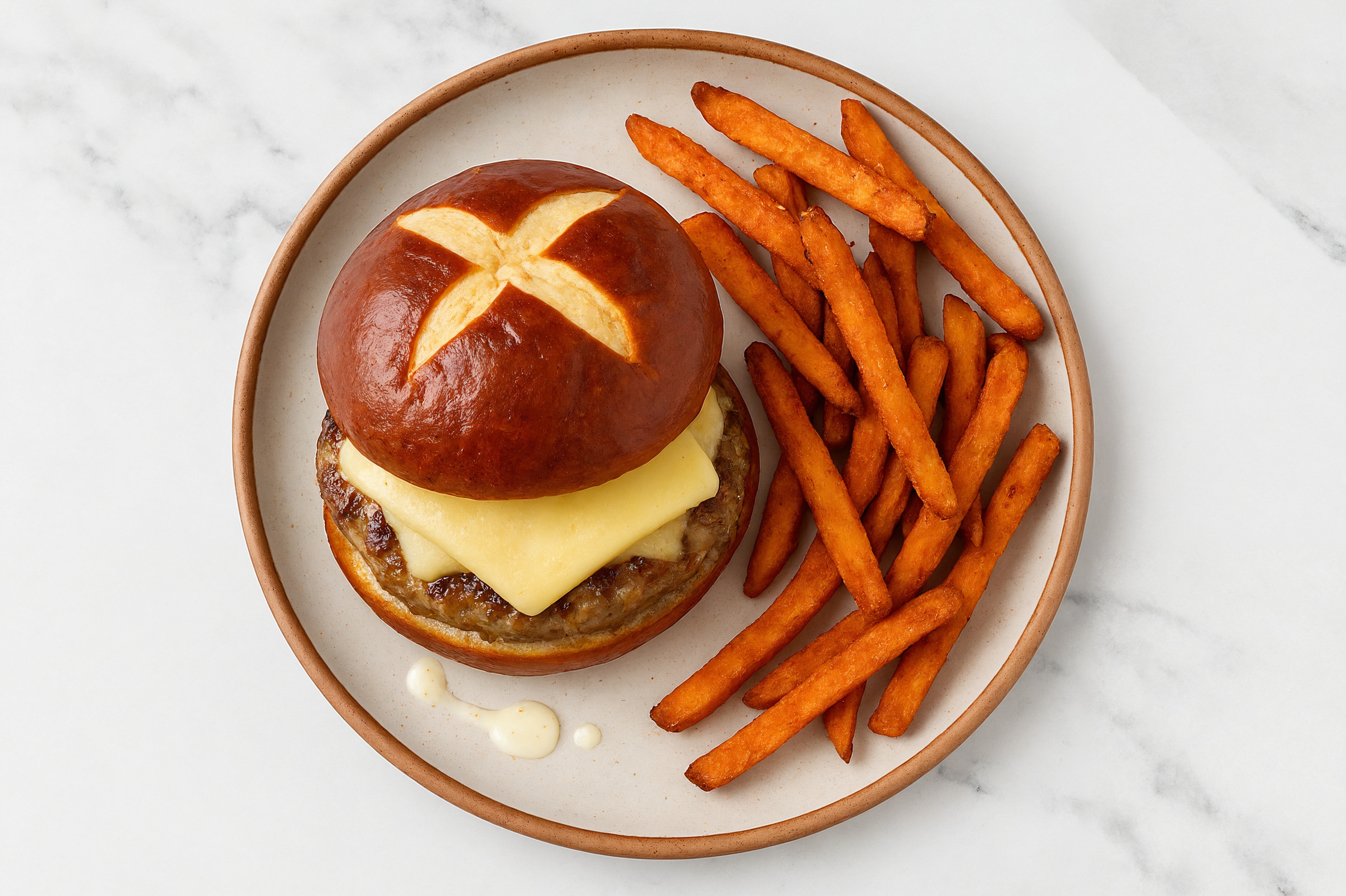 Cheesy Garlic Lamb Burgers with Fries