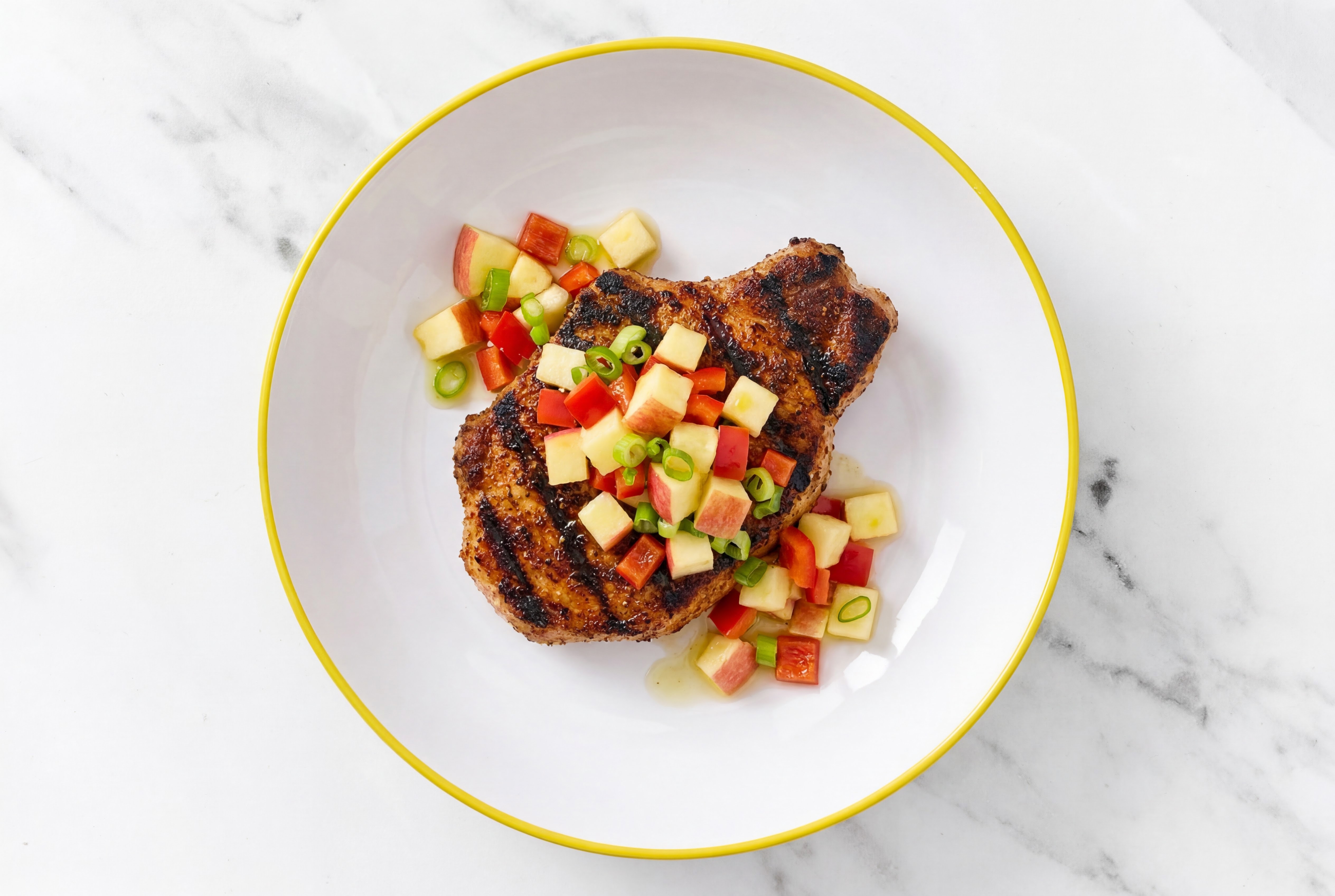 Garden Blackened Pork Chops with Apple Salsa with Red Bell Pepper