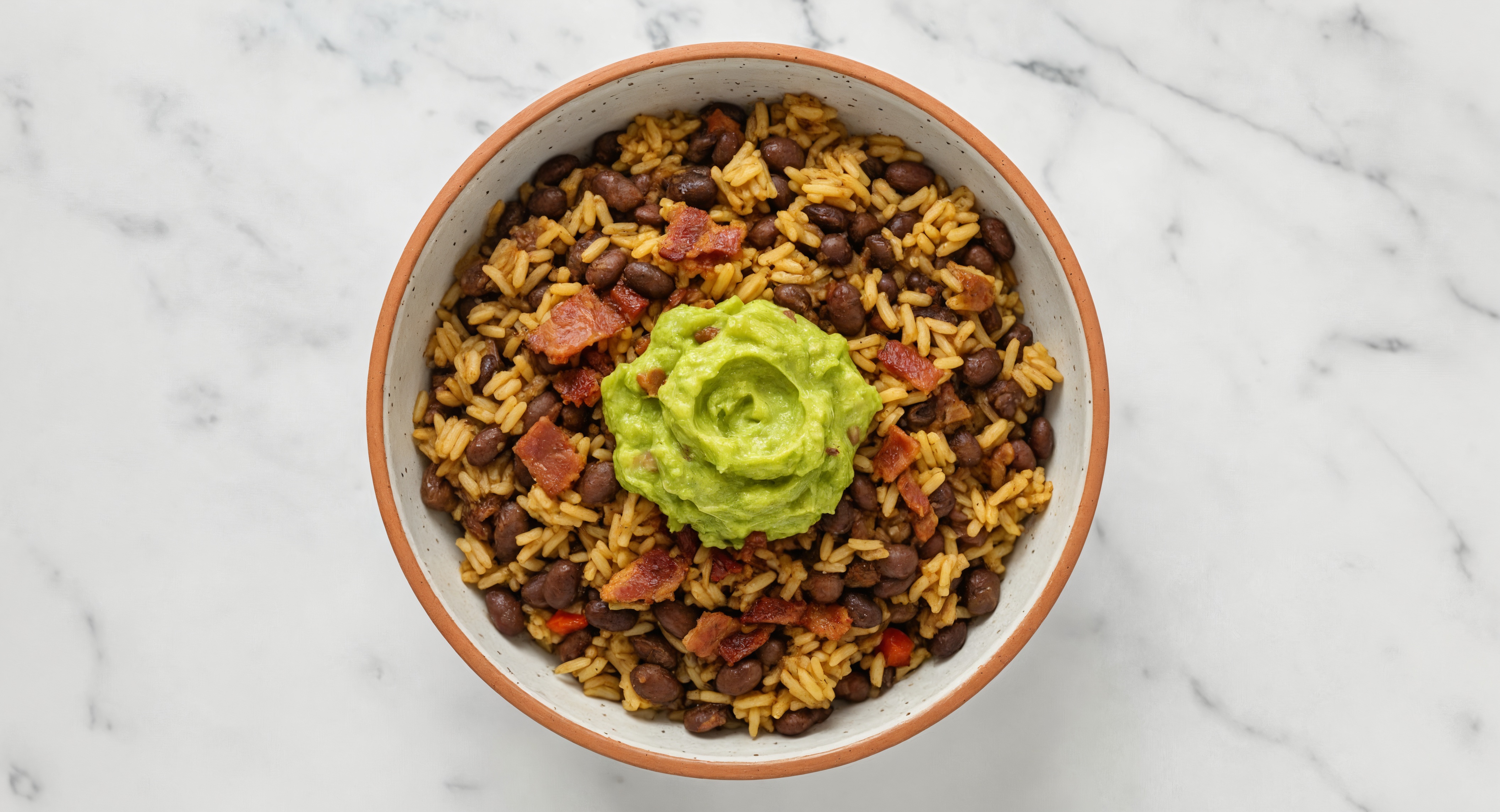 Black Bean + Turkey Bacon Burrito Bowl with Seasoned Jasmine Rice