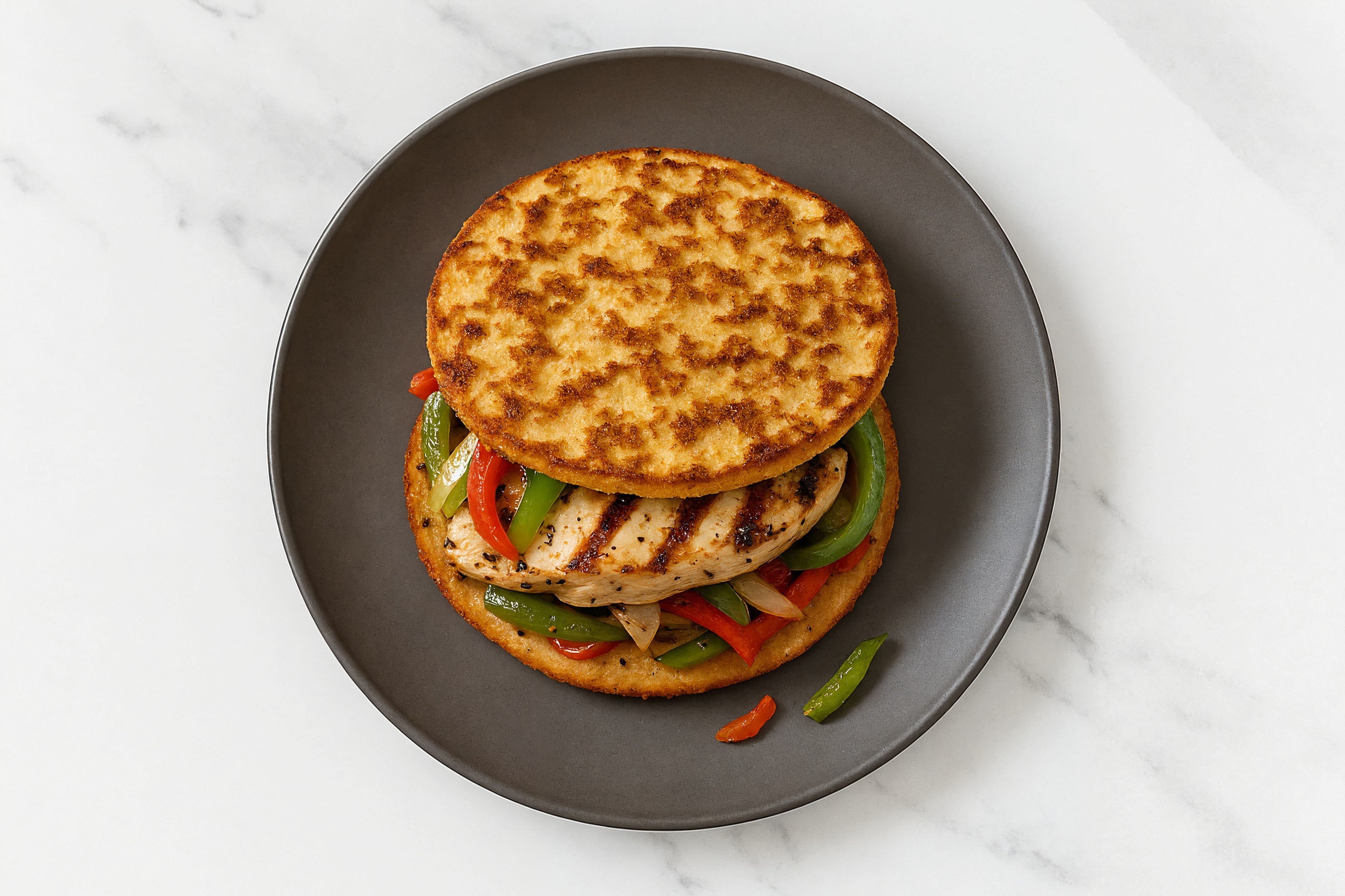 Carb-Conscious Mediterranean Grilled Chicken Breast + Peppers Sandwich