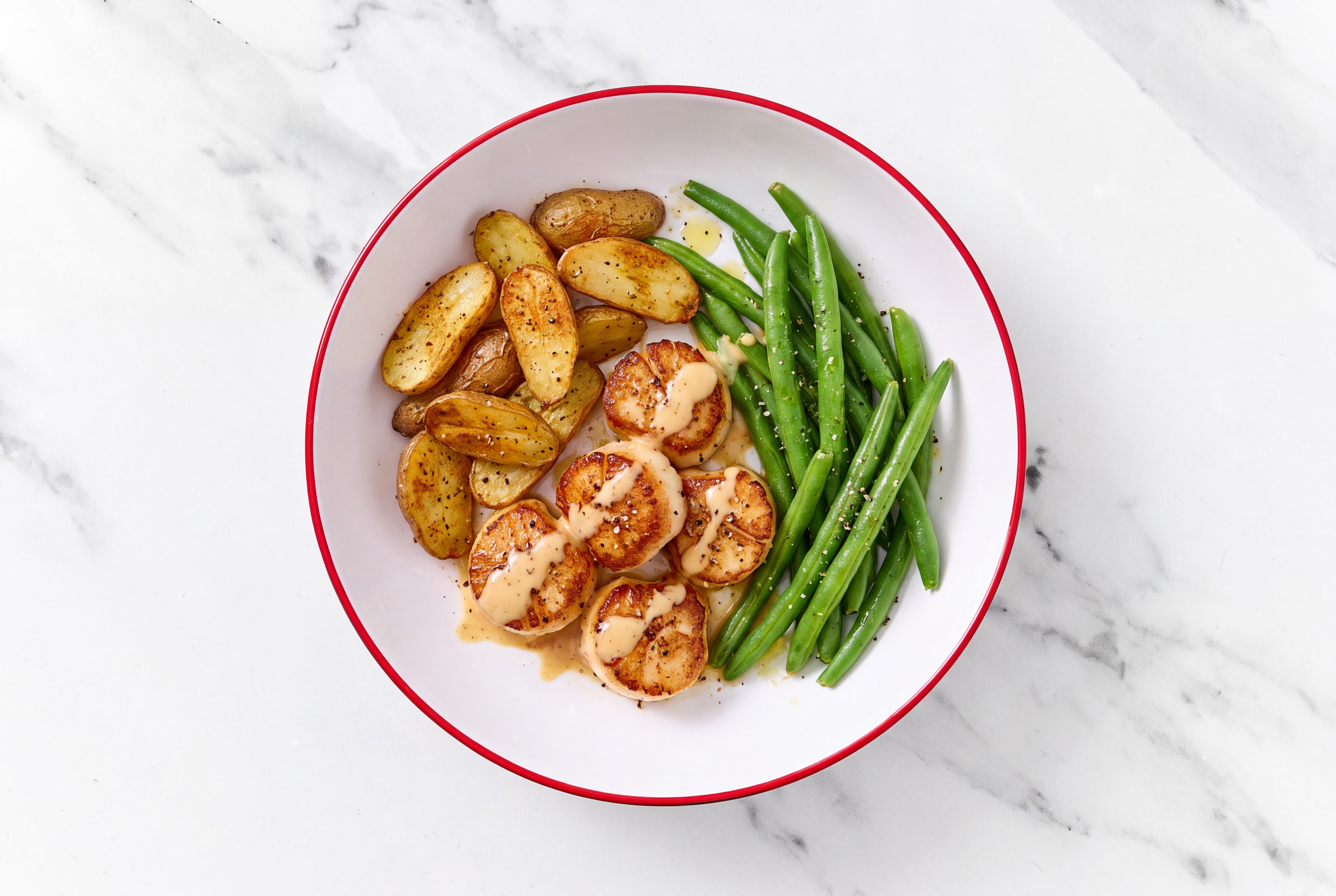 Miso Jumbo Scallops with Fingerling Potatoes & Organic Green Beans
