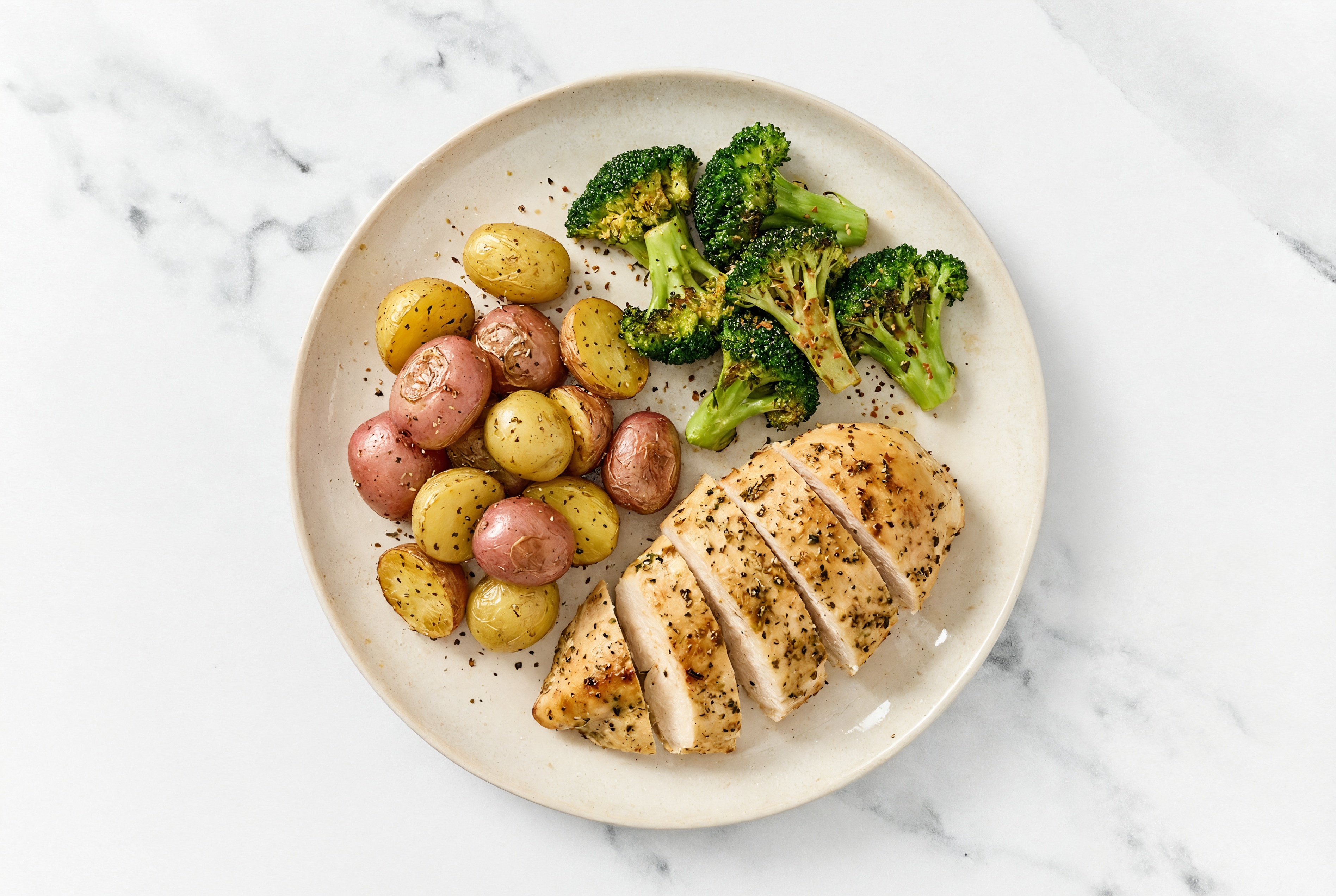 Better-than-TV Dinner with Chicken + Roast Potatoes with Broccoli Florets