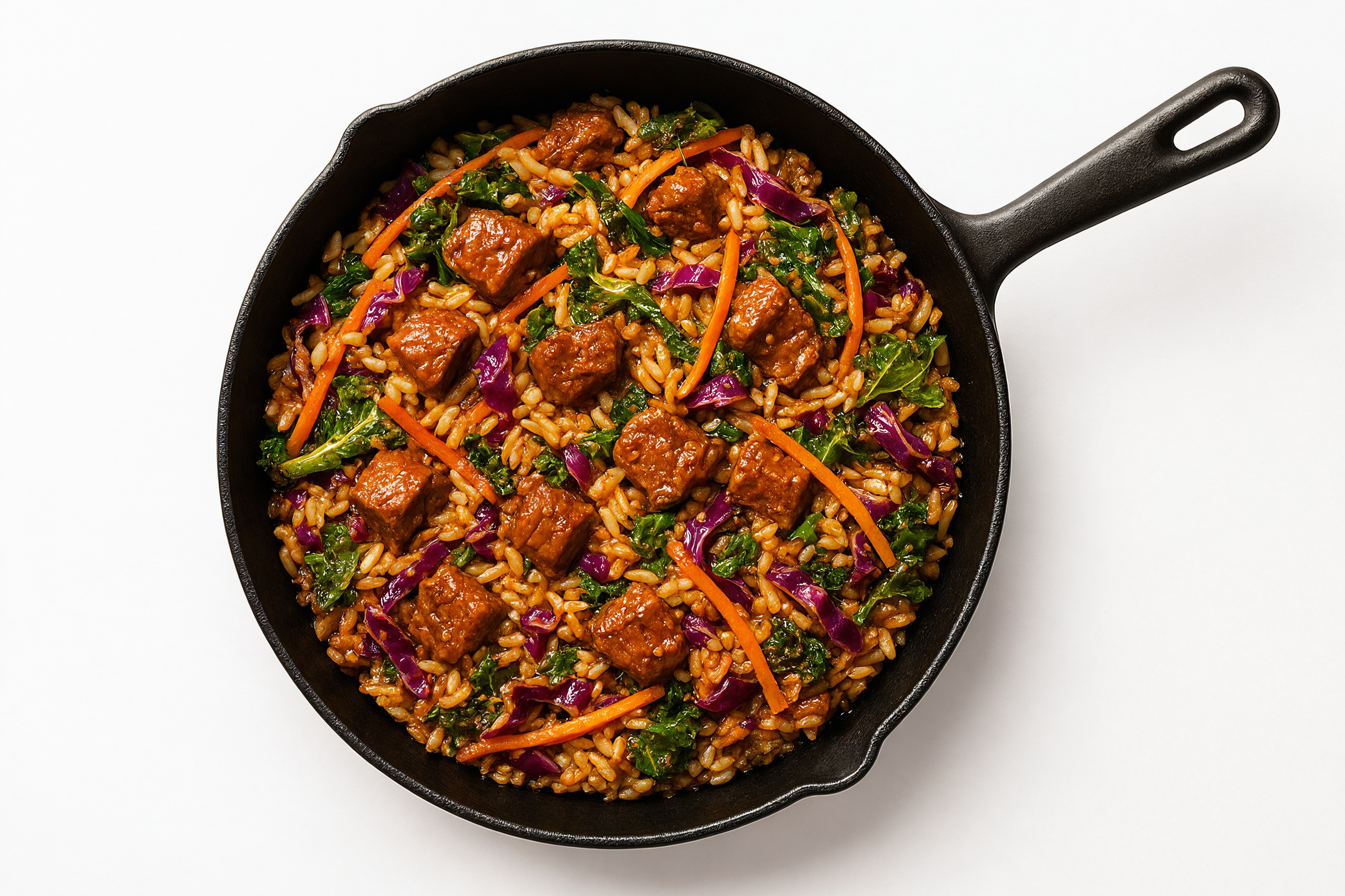 Sesame Ginger Rainbow Veggie + Bison Stir-Fry with Long Grain White Rice