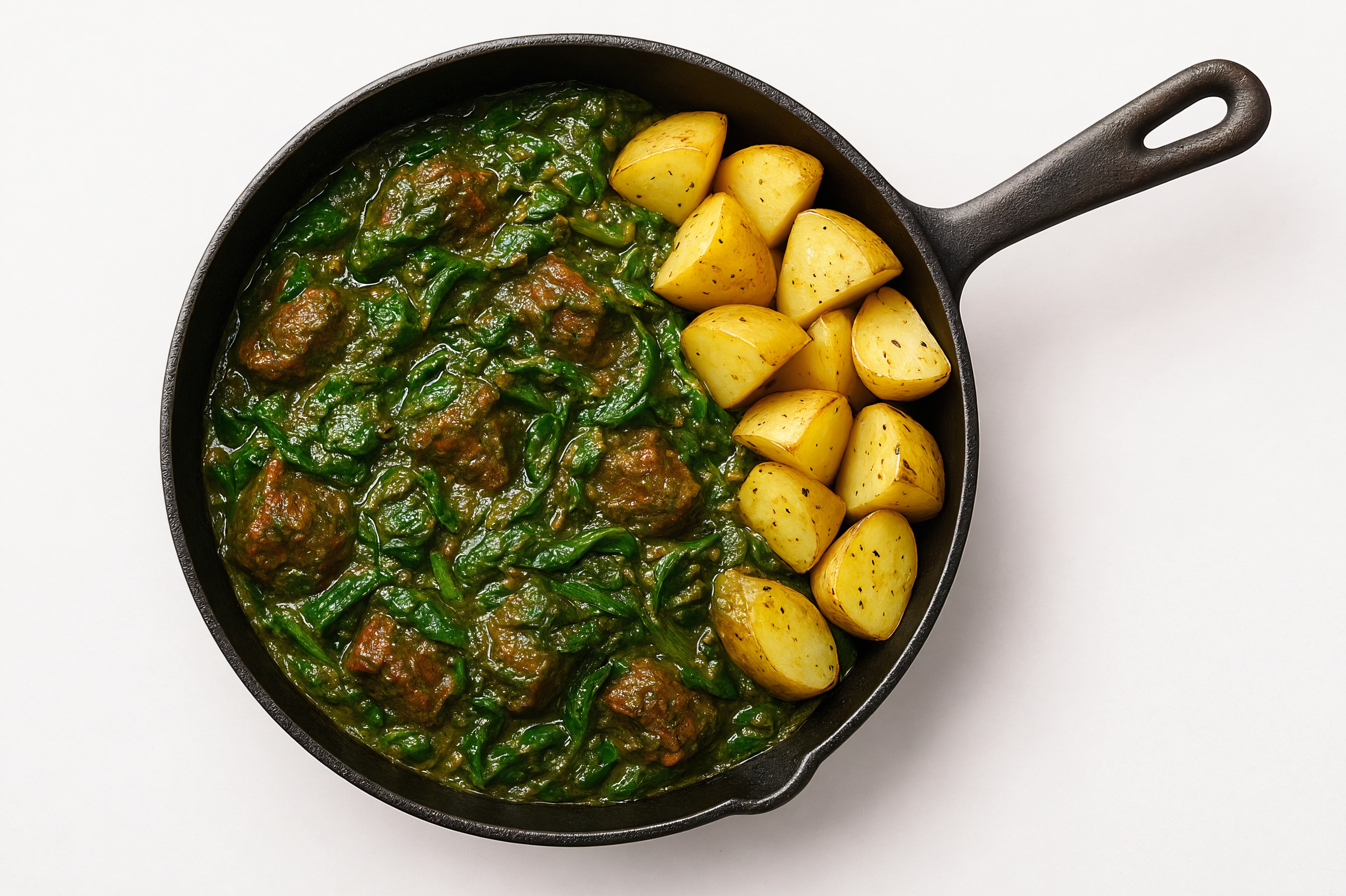 Lamb Saag with Yellow Potatoes + Organic Spinach Saute