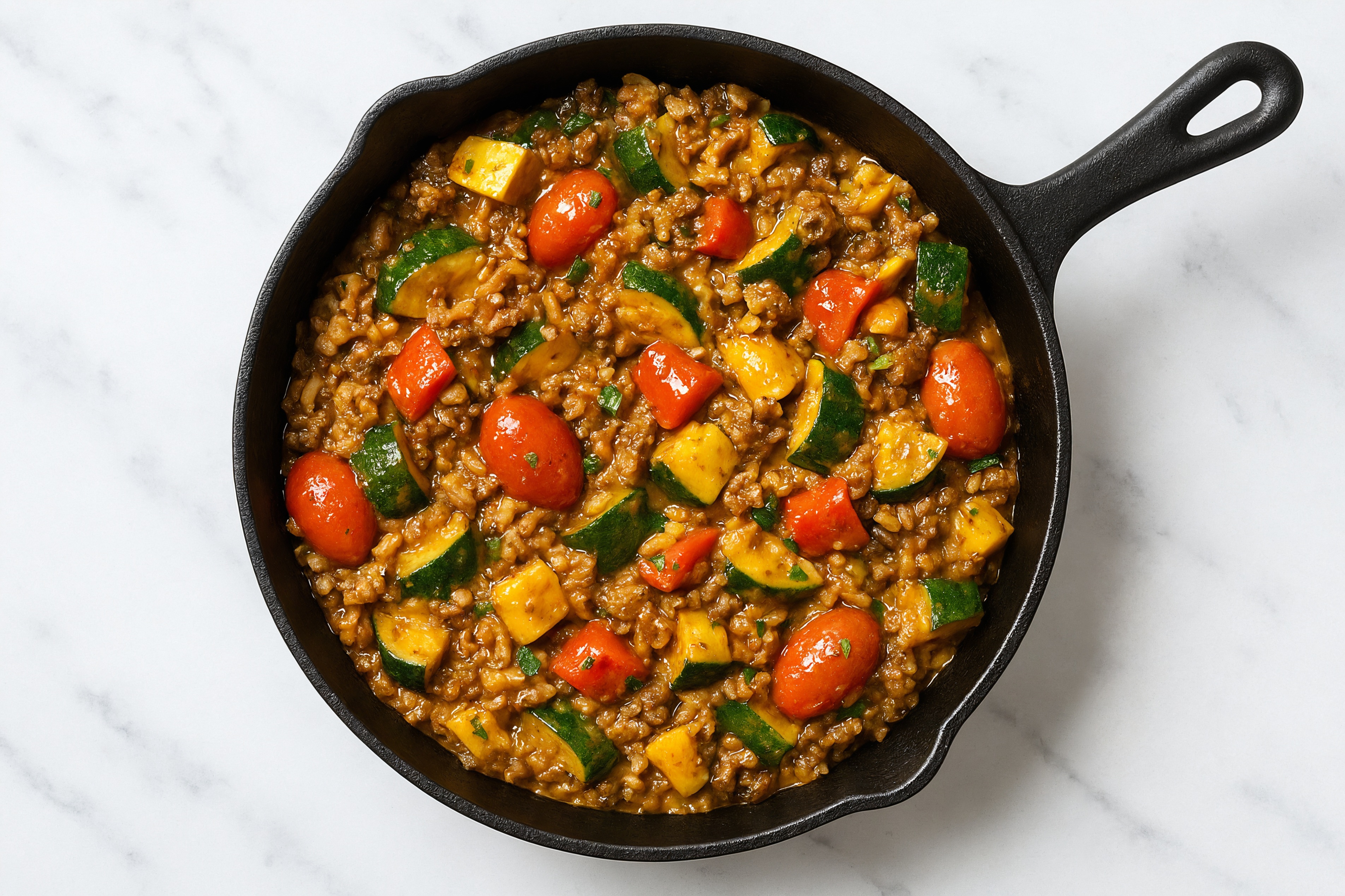Thai Peanut Squash + Ground Bison Stir-Fry with Long Grain White Rice