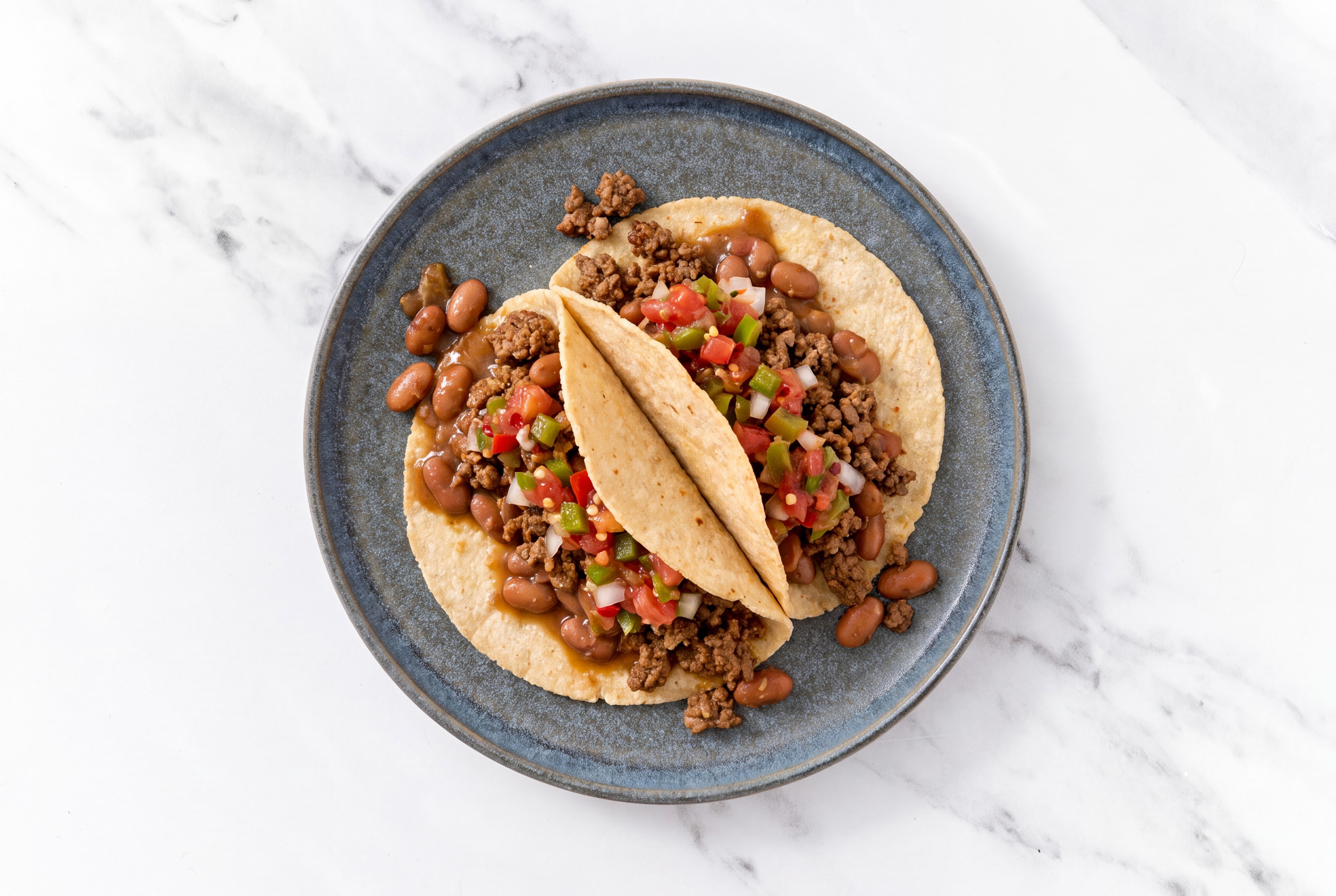 Ground 93/7 Lean Beef Tacos with Pico De Gallo & Pinto Beans