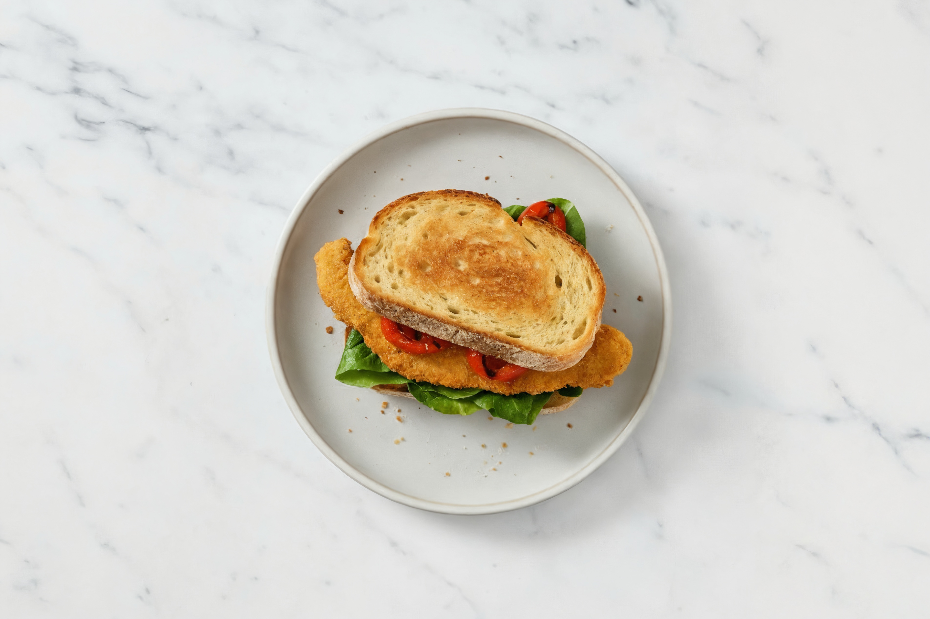 Crispy "Chicken" + Roasted Red Pepper Sandwich