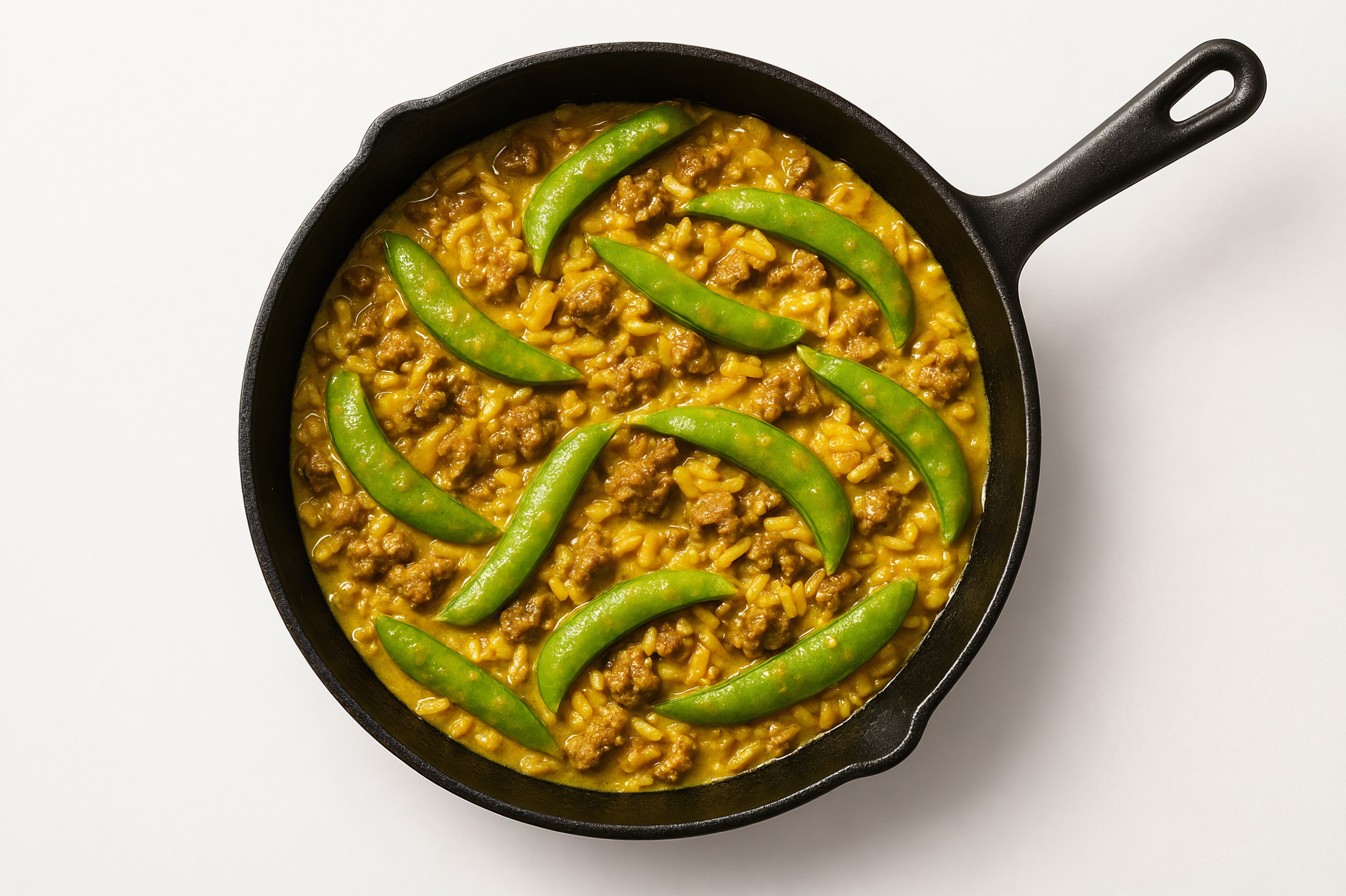 Herby Curry Pea Snap + Ground Beef Patties Stir-Fry