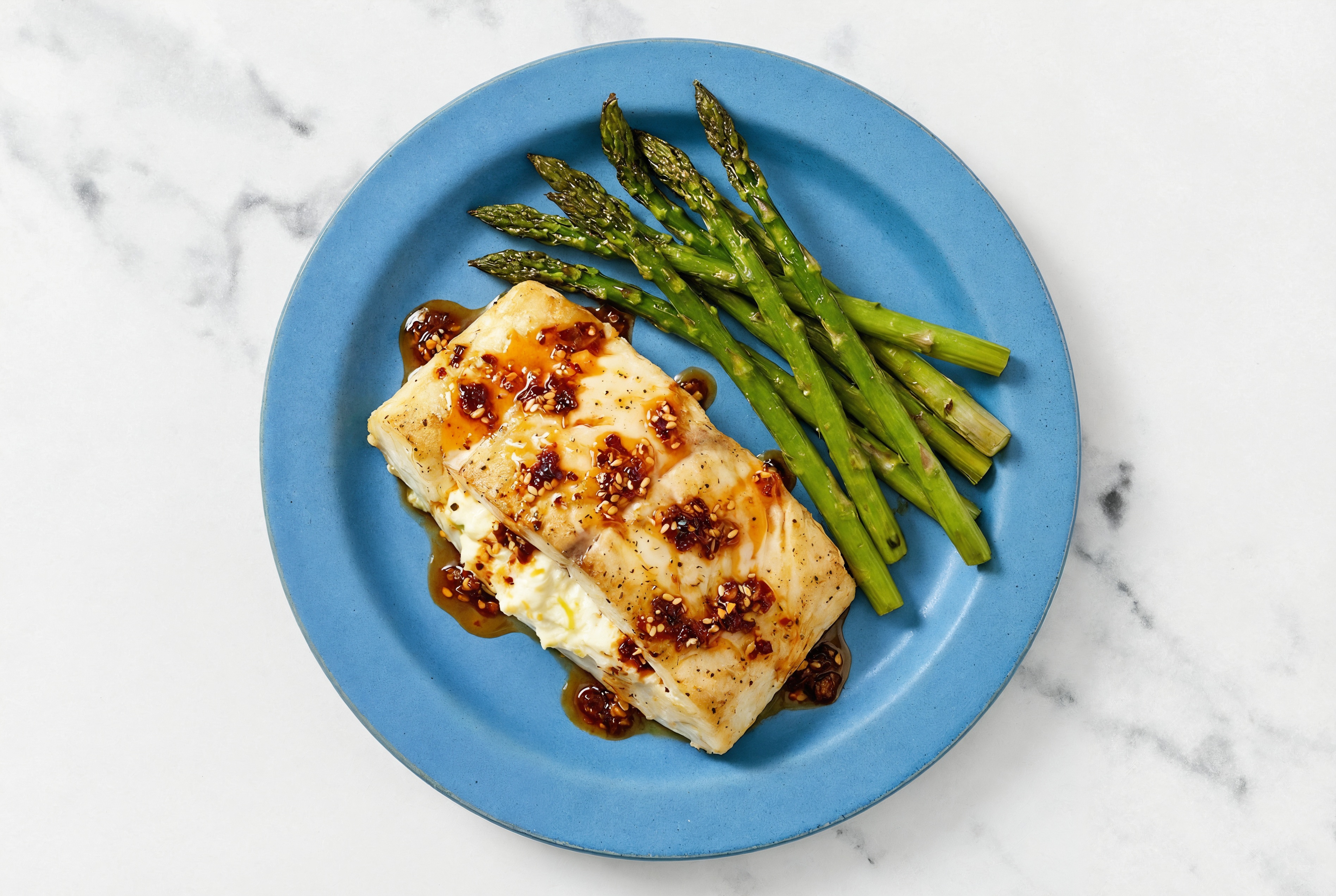 Herby Ricotta-Stuffed Halibut + Asparagus