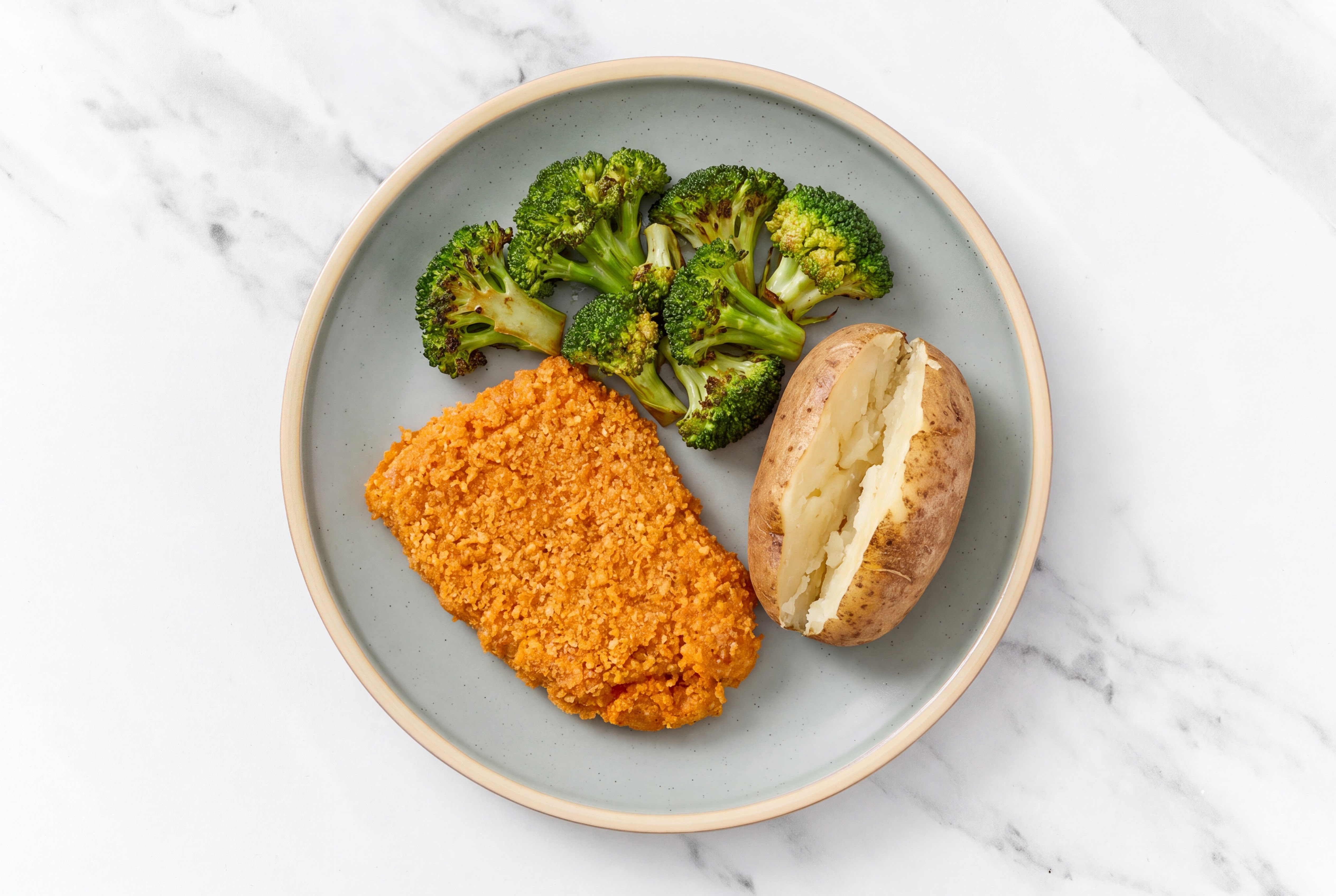 Hot Honey Breaded Chicken Cutlet with Broccoli & Russet Potato