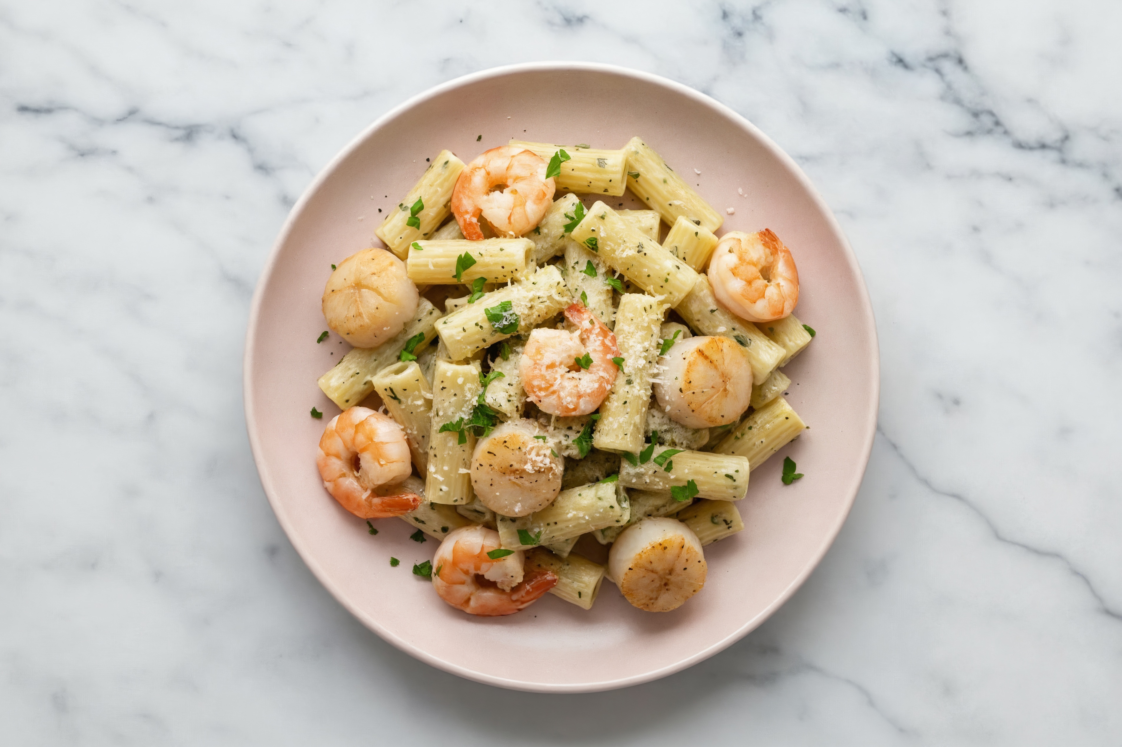 Shrimp + Scallop Rigatoni Pasta Herb Cream