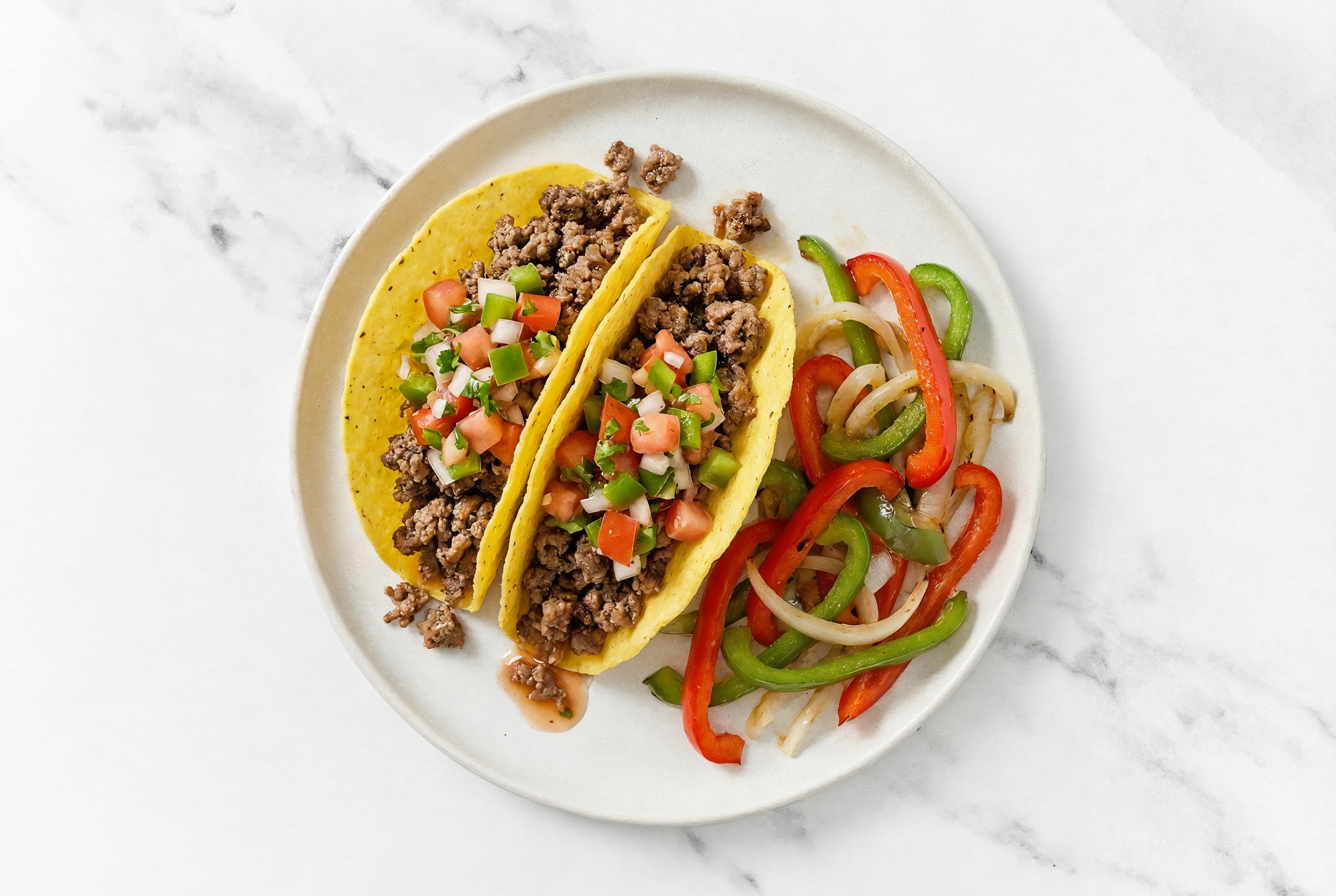  Ground Beef Tacos with Fresh Salsa + Fajita Veggies