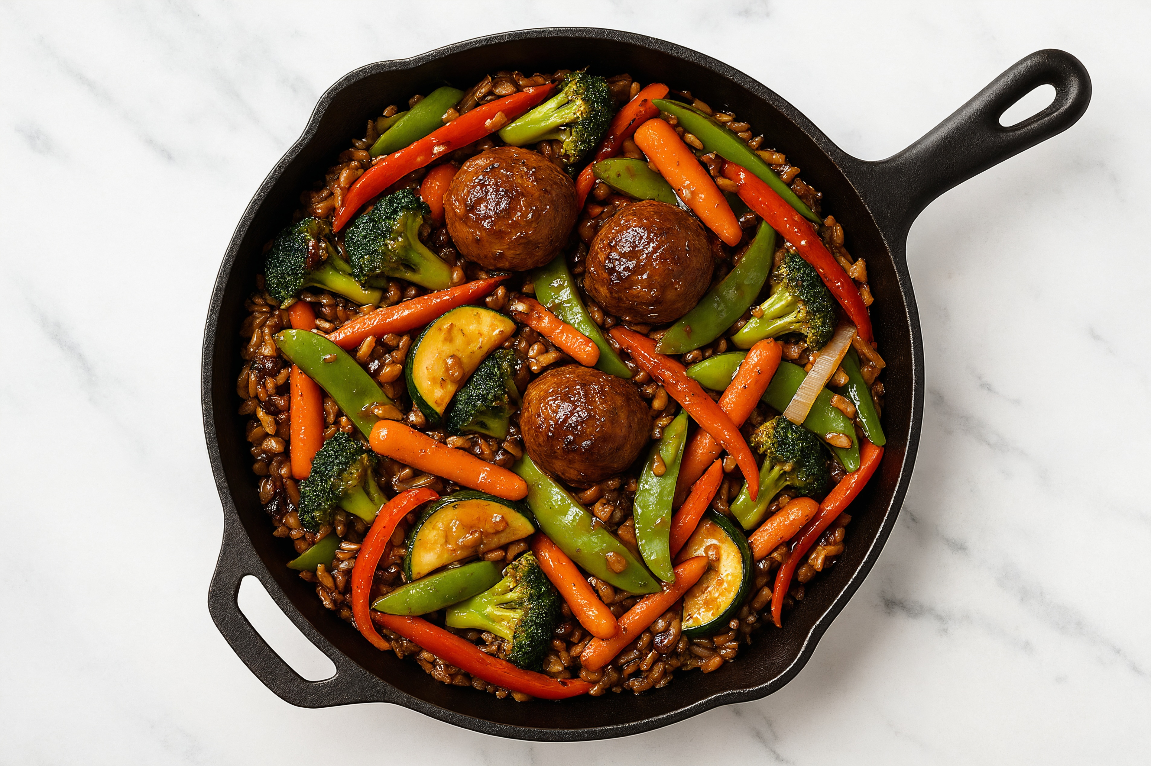 Teriyaki Meatball Stir-Fry with Mixed Veggies over Quinoa