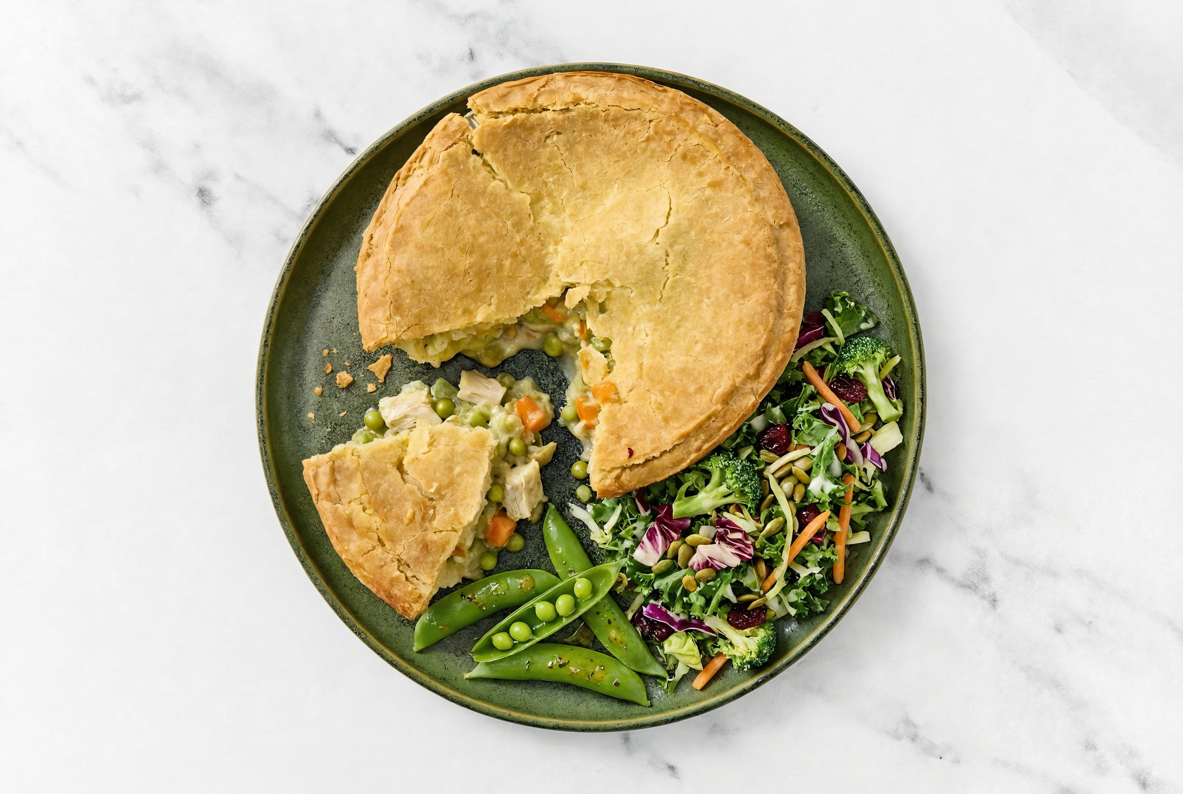 Chicken Pot Pie with Snap Peas & Kale Salad