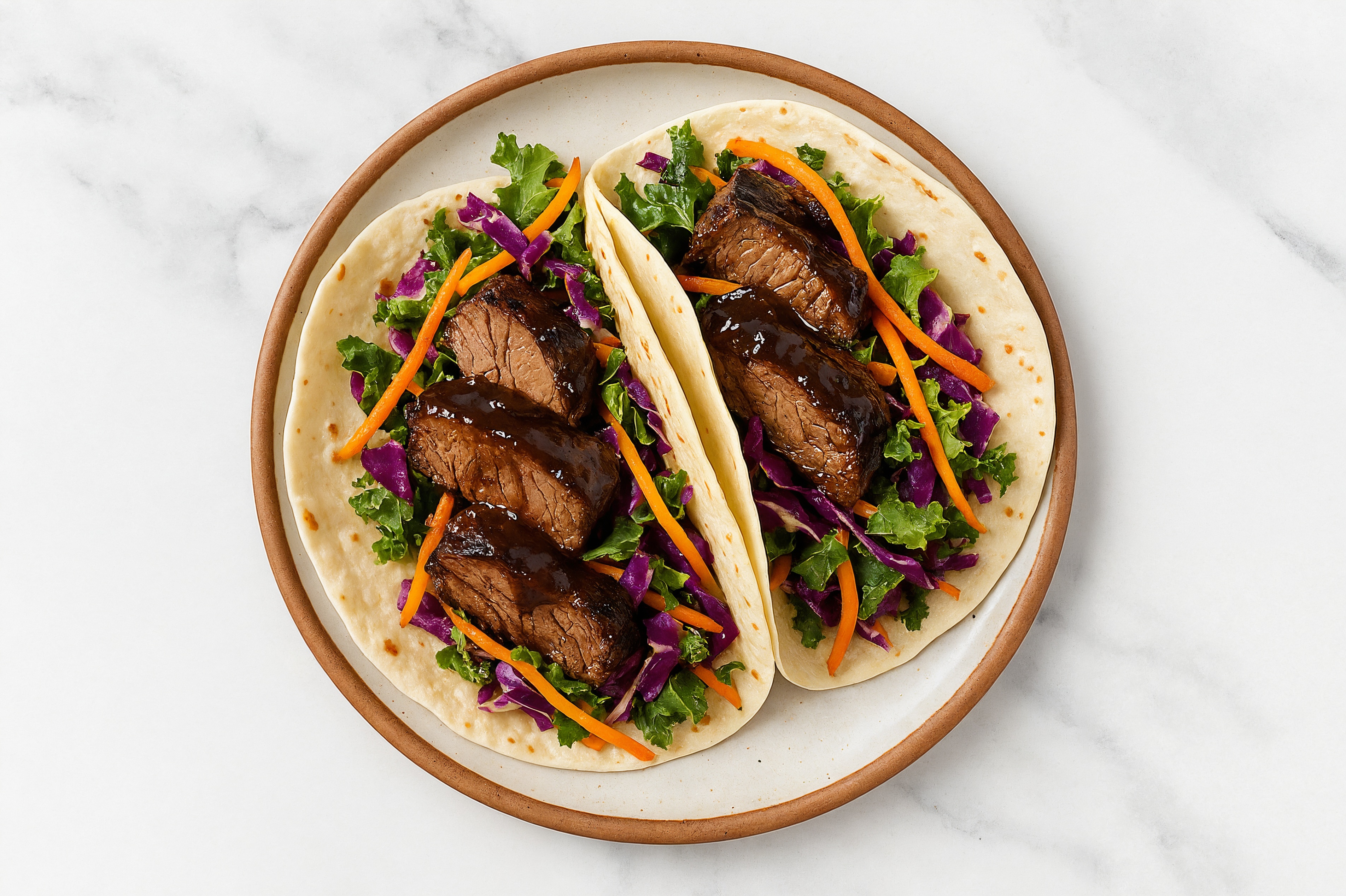 Beef Short Ribs Wrap with Japanese BBQ Glaze + Rainbow Veggie Mix