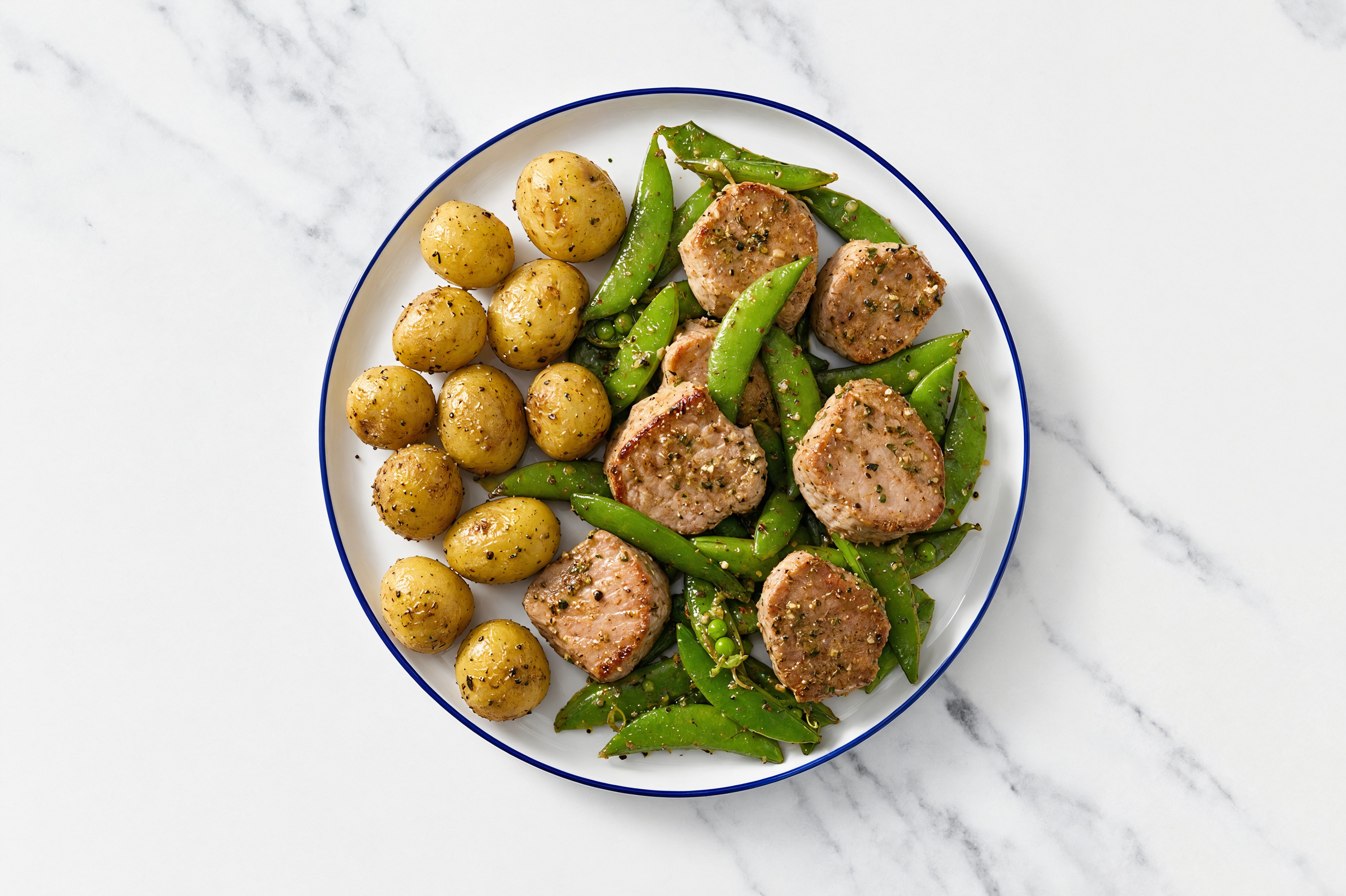 Hearty Herby Pork Medallions + Pea Snaps