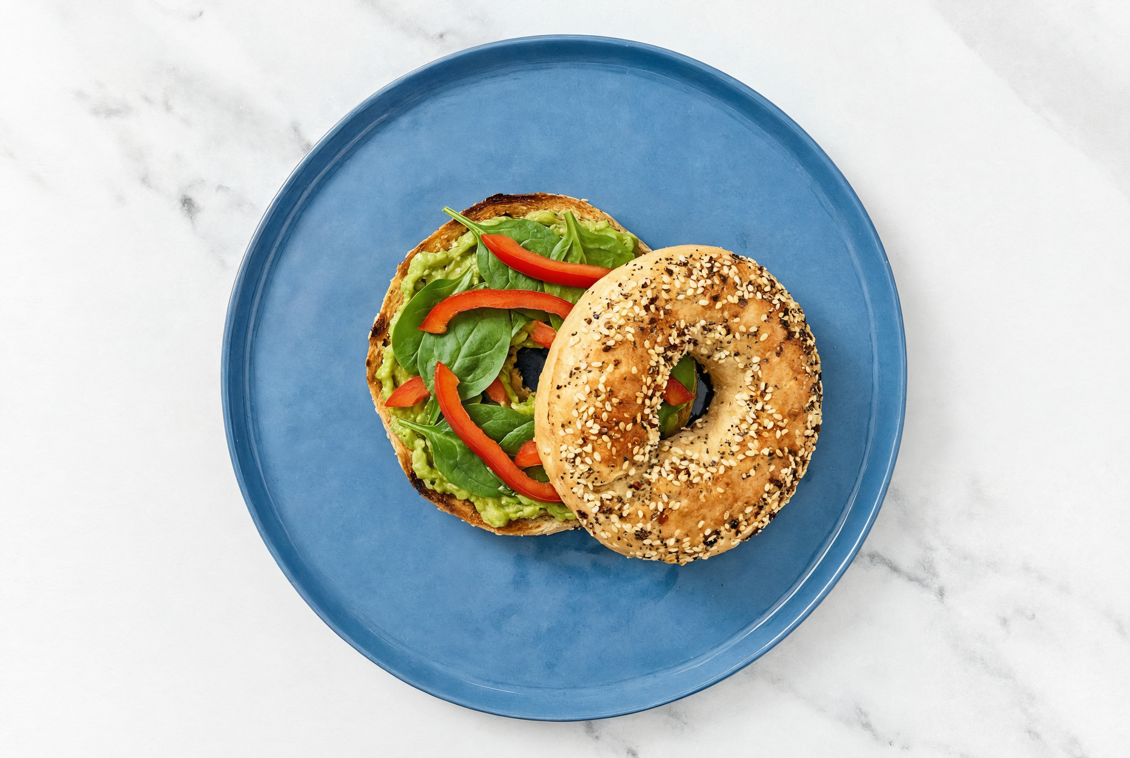  Everything Bagel + Organic Pepper Guacamole Toast with Baby Spinach