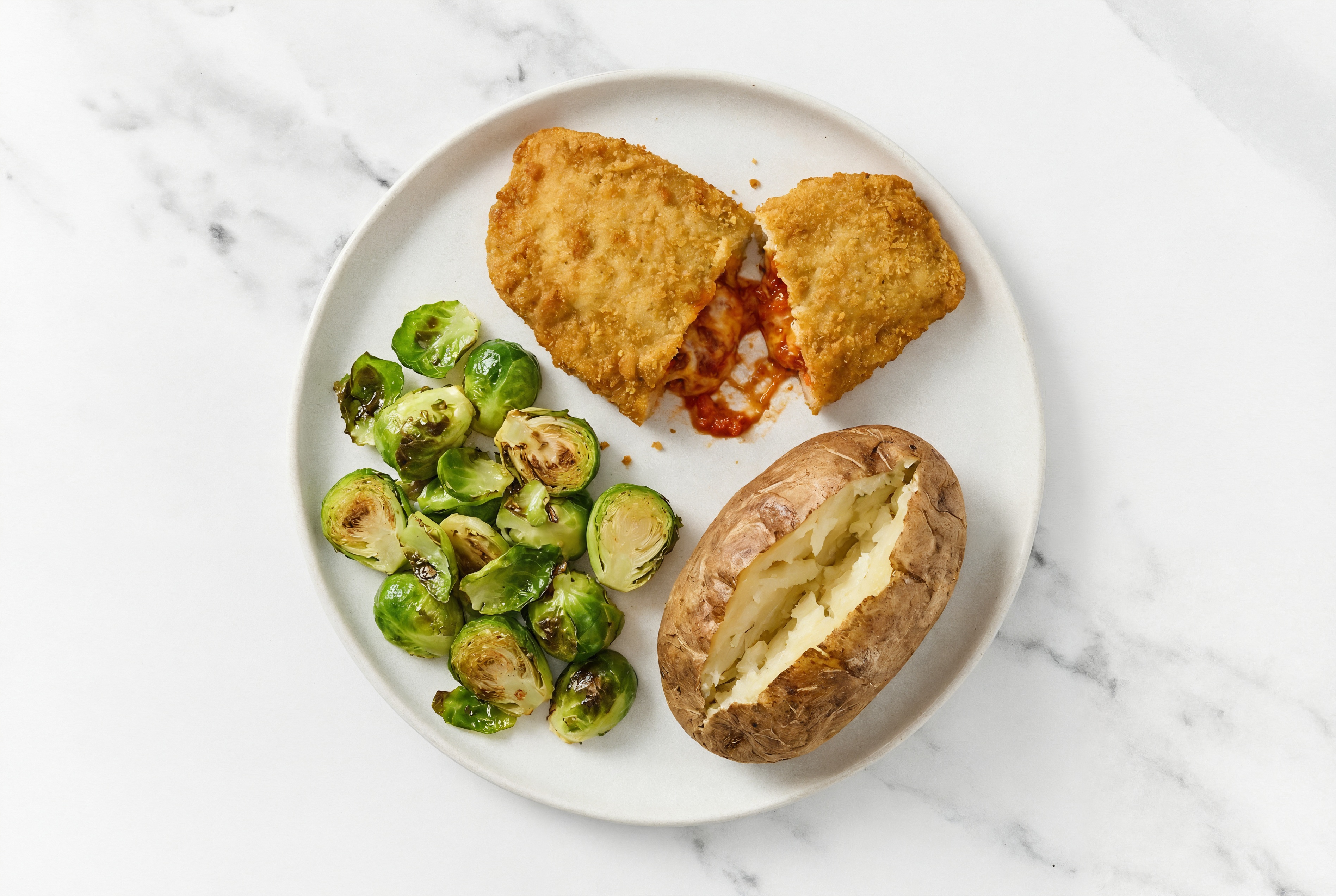 "Chicken" Parm with Brussels & Russet Potato