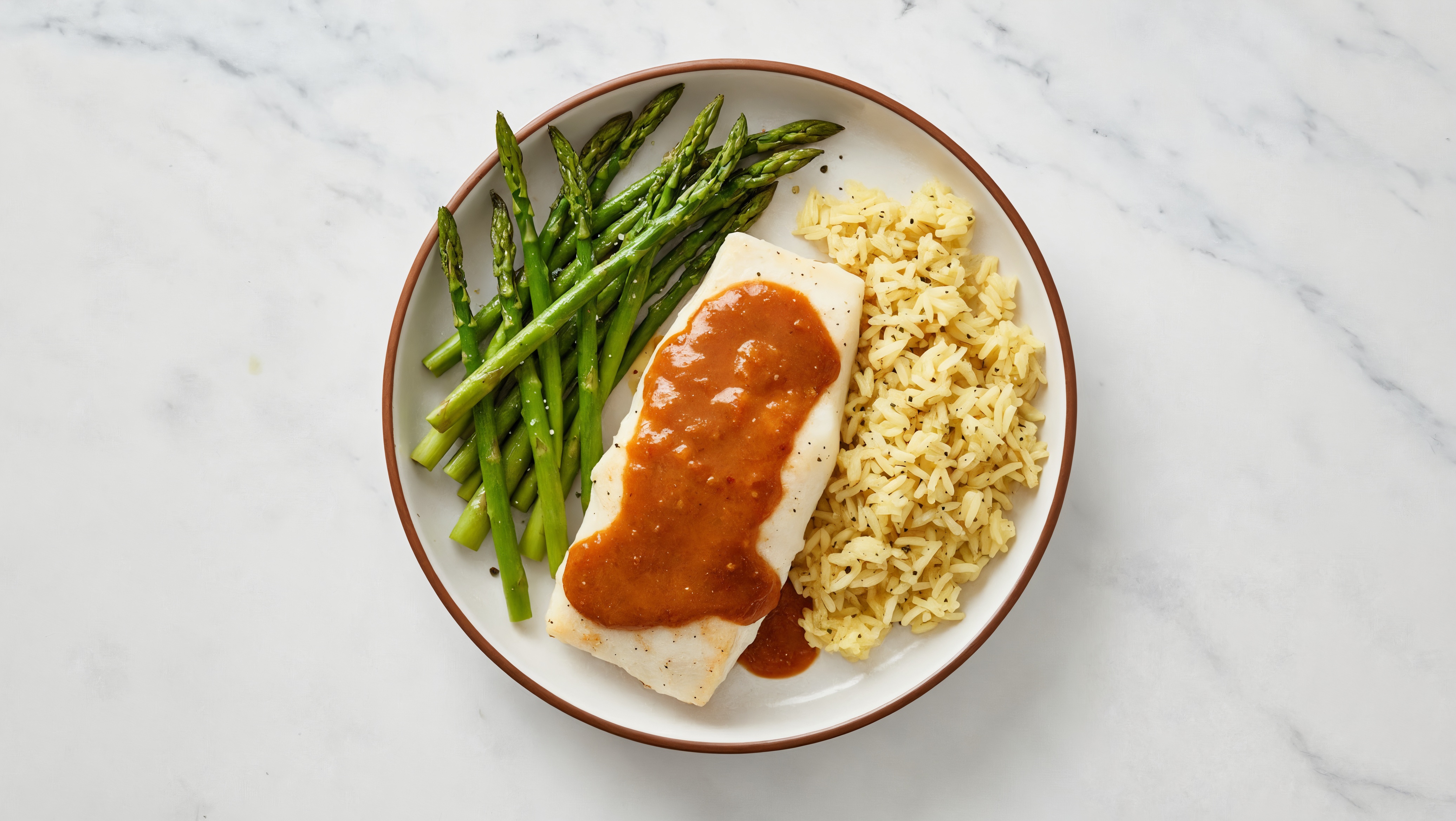 Roasted Halibut + Asparagus Over Rice
