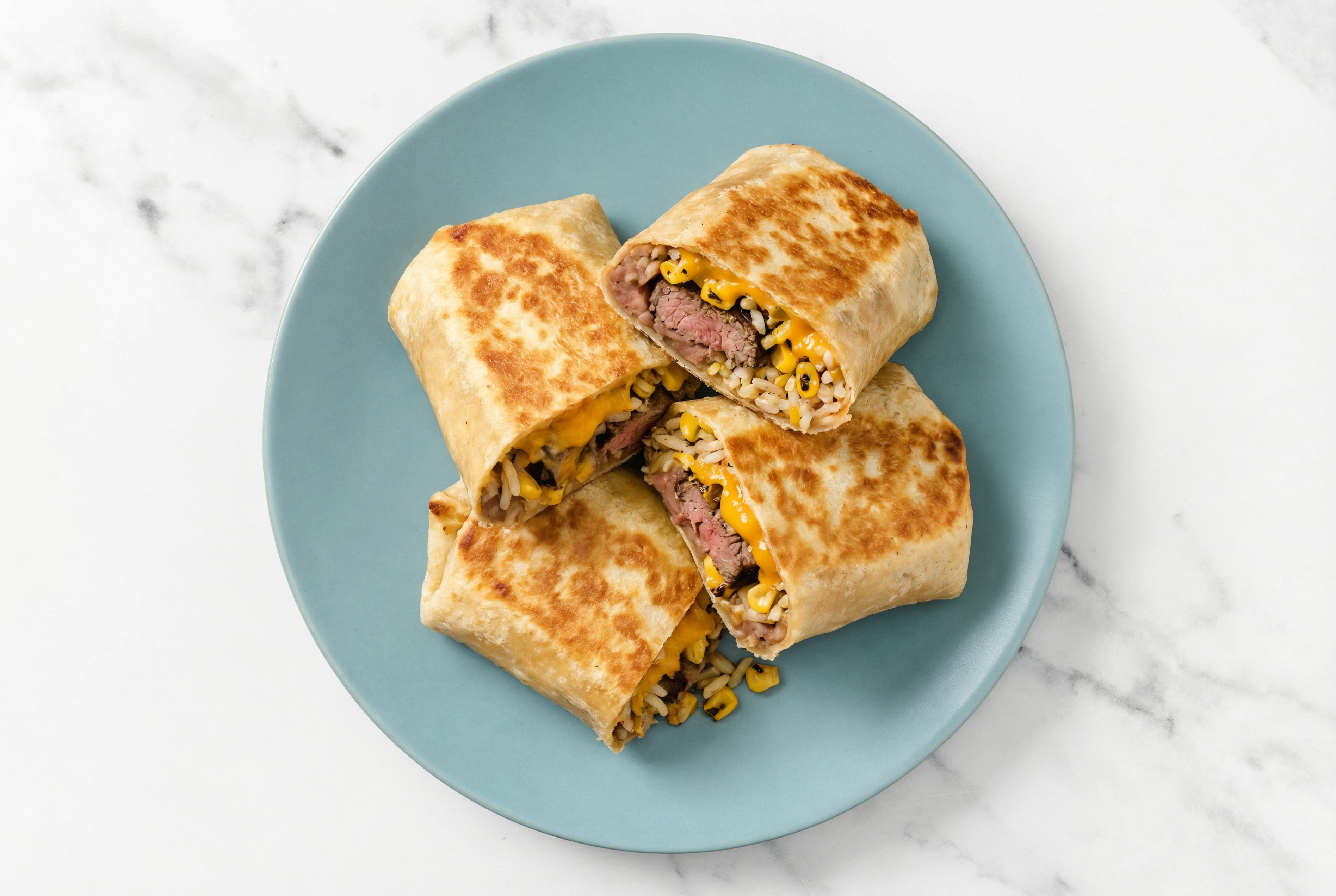 Herby Toasty Steak Burrito with Shredded Sharp Cheddar Cheese