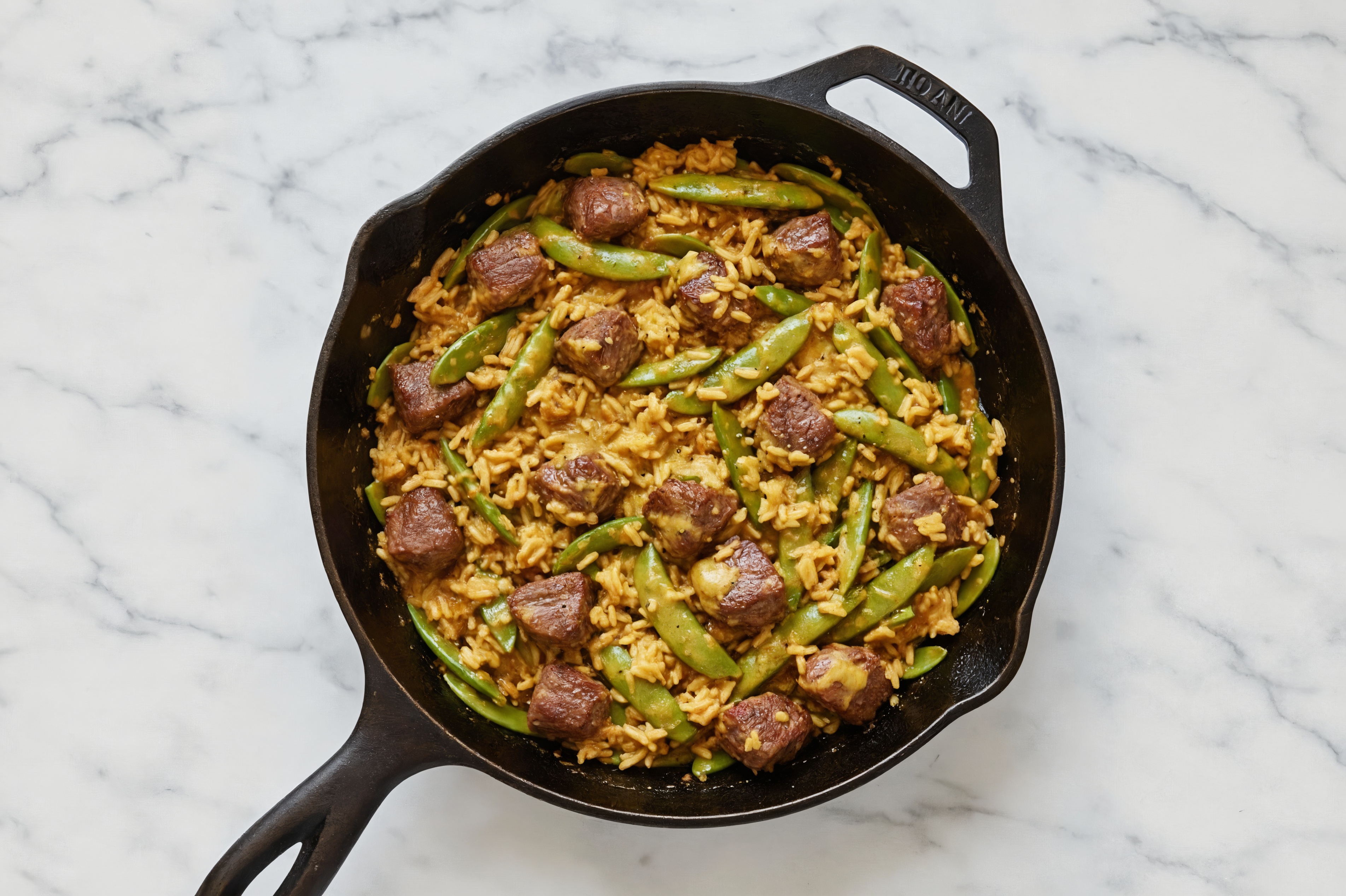 Curry Pea Snap + Lamb Stir-Fry with Brown Rice