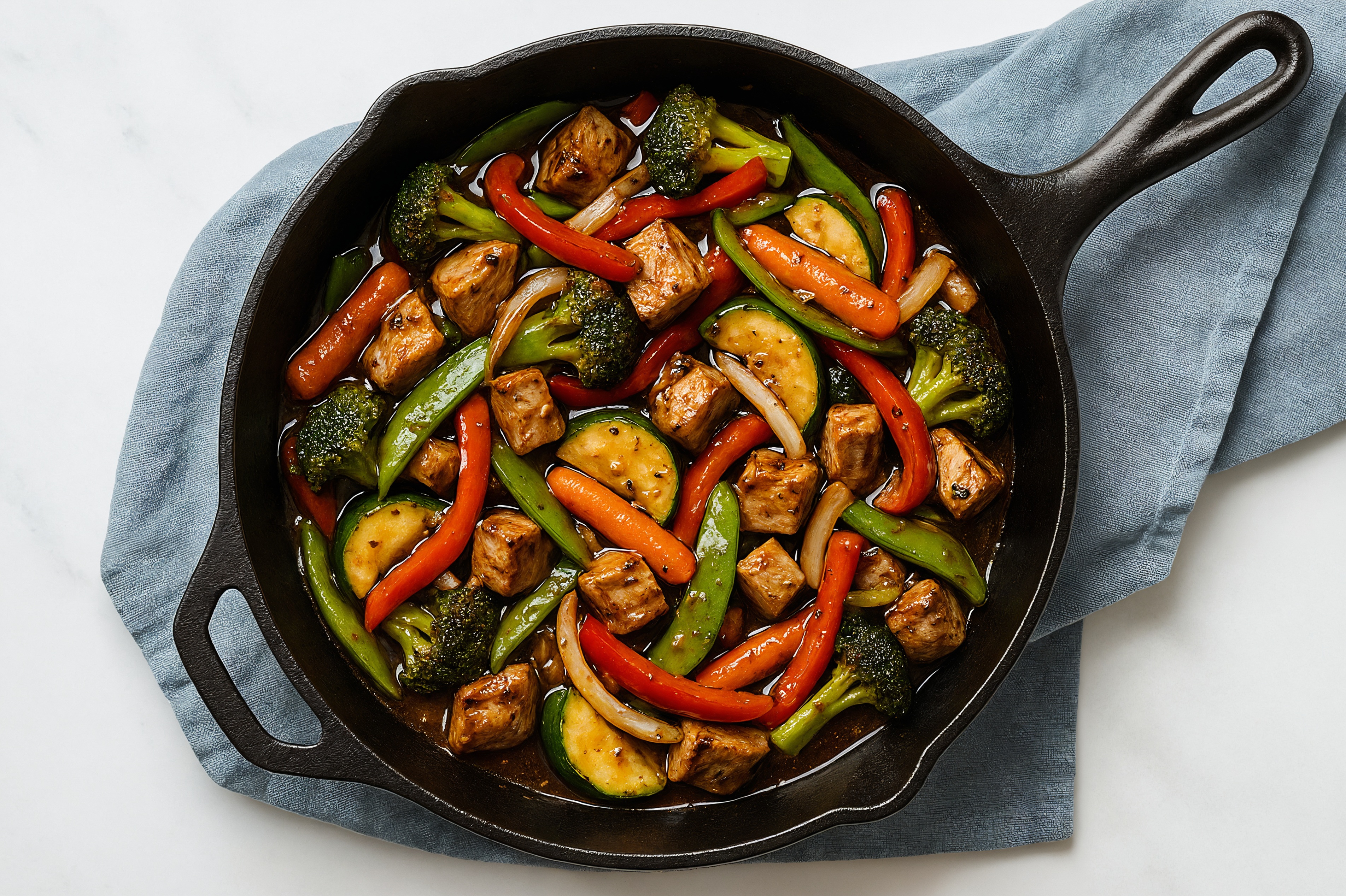 Tangy Pepper Grilled Pork Stir-Fry with Mixed Veggies