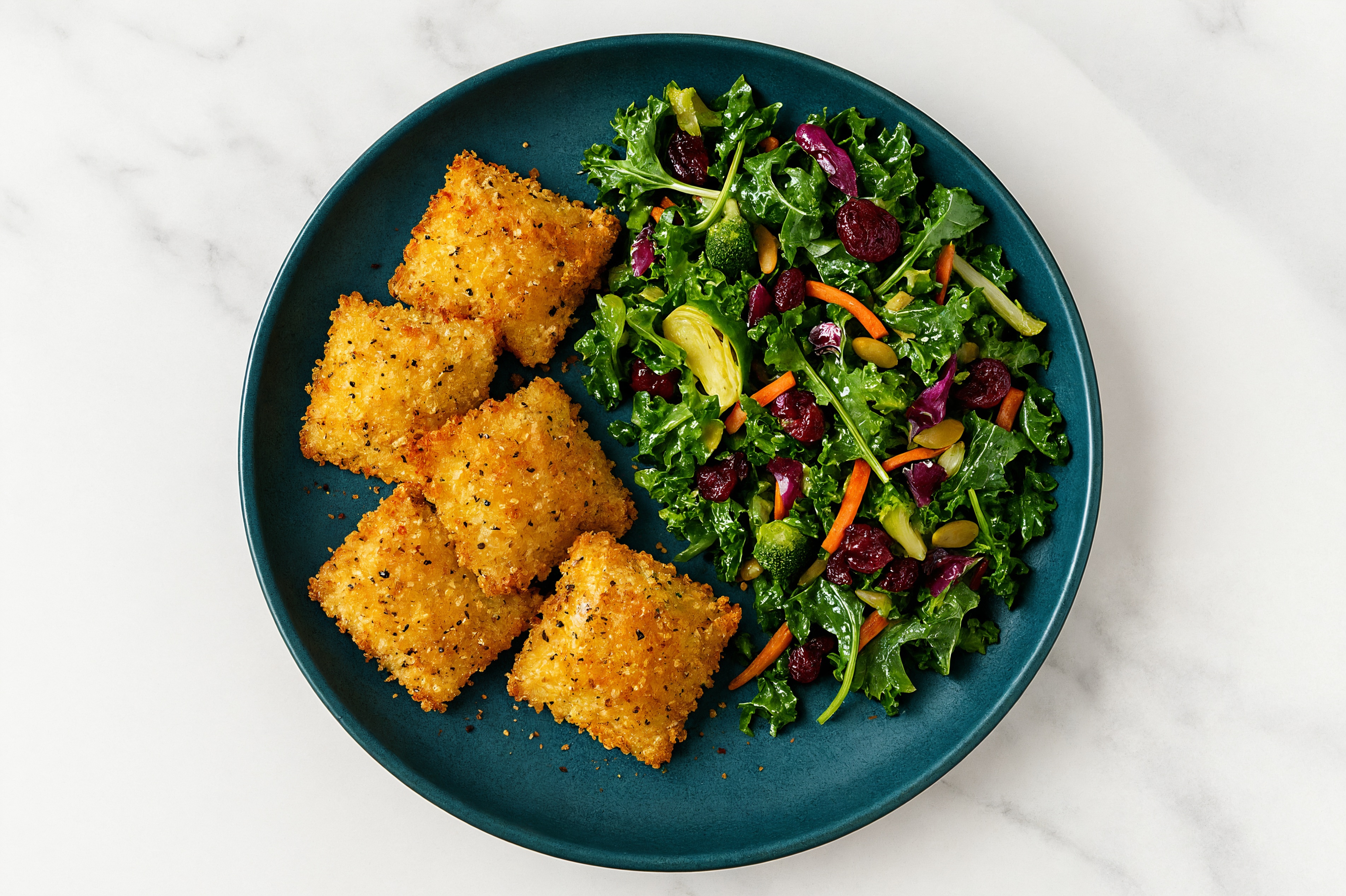 Crispy Fried Ravioli Sweet Kale Salad