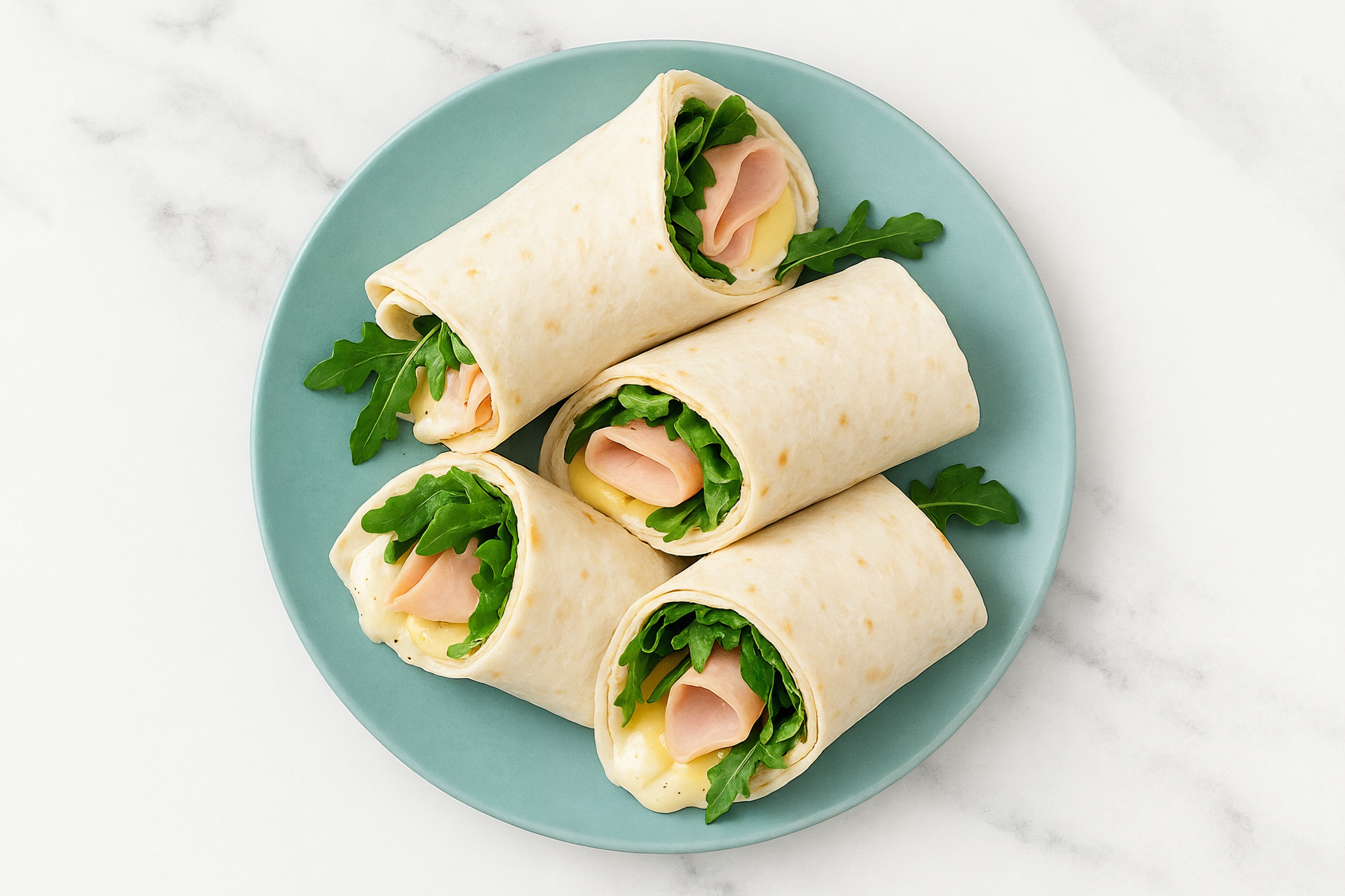 Garlic Oven Roasted Breast Turkey + Havarti Wraps with Arugula