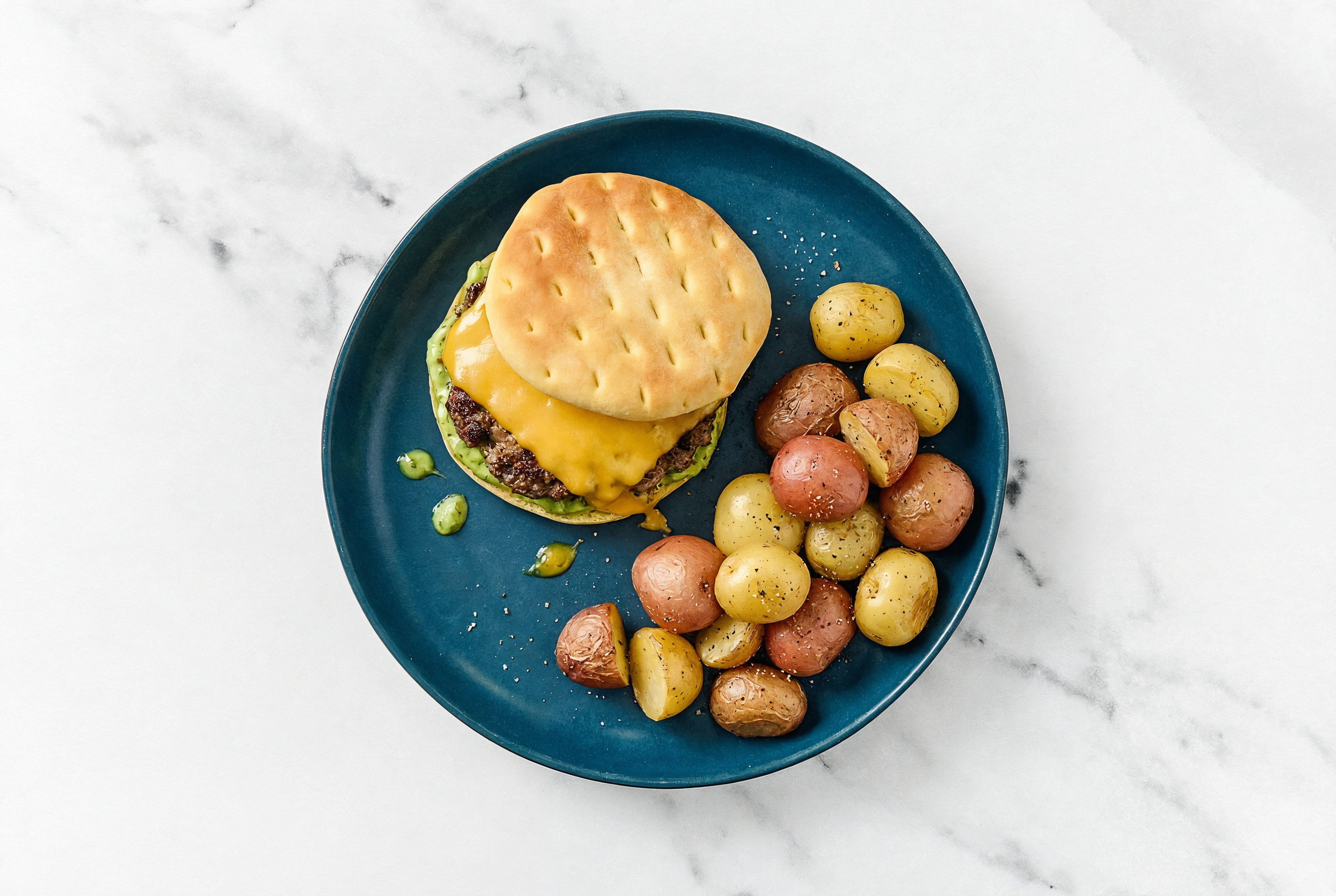Garlicky Mexican-Style Ground Beef Cheese Burgers + Roasted Potatoes