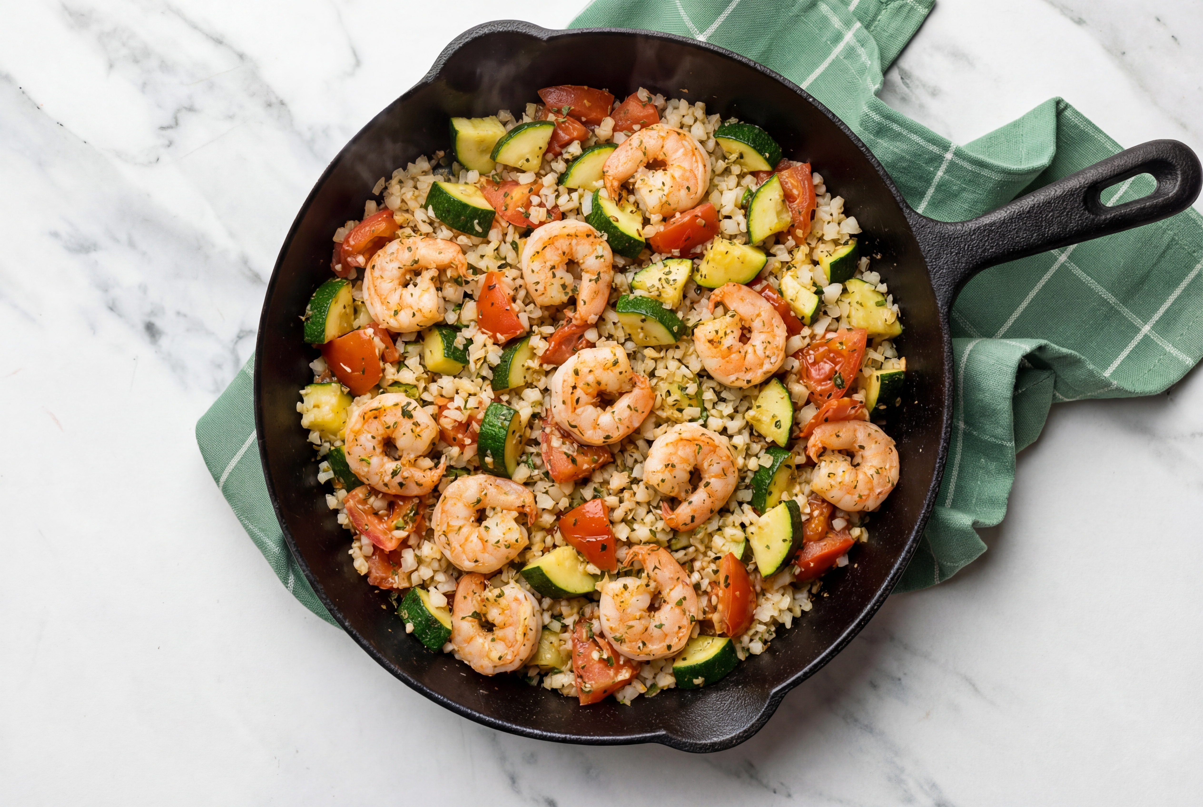 Herby Garlicky Beefsteak Tomato Shrimp + Cauliflower Rice