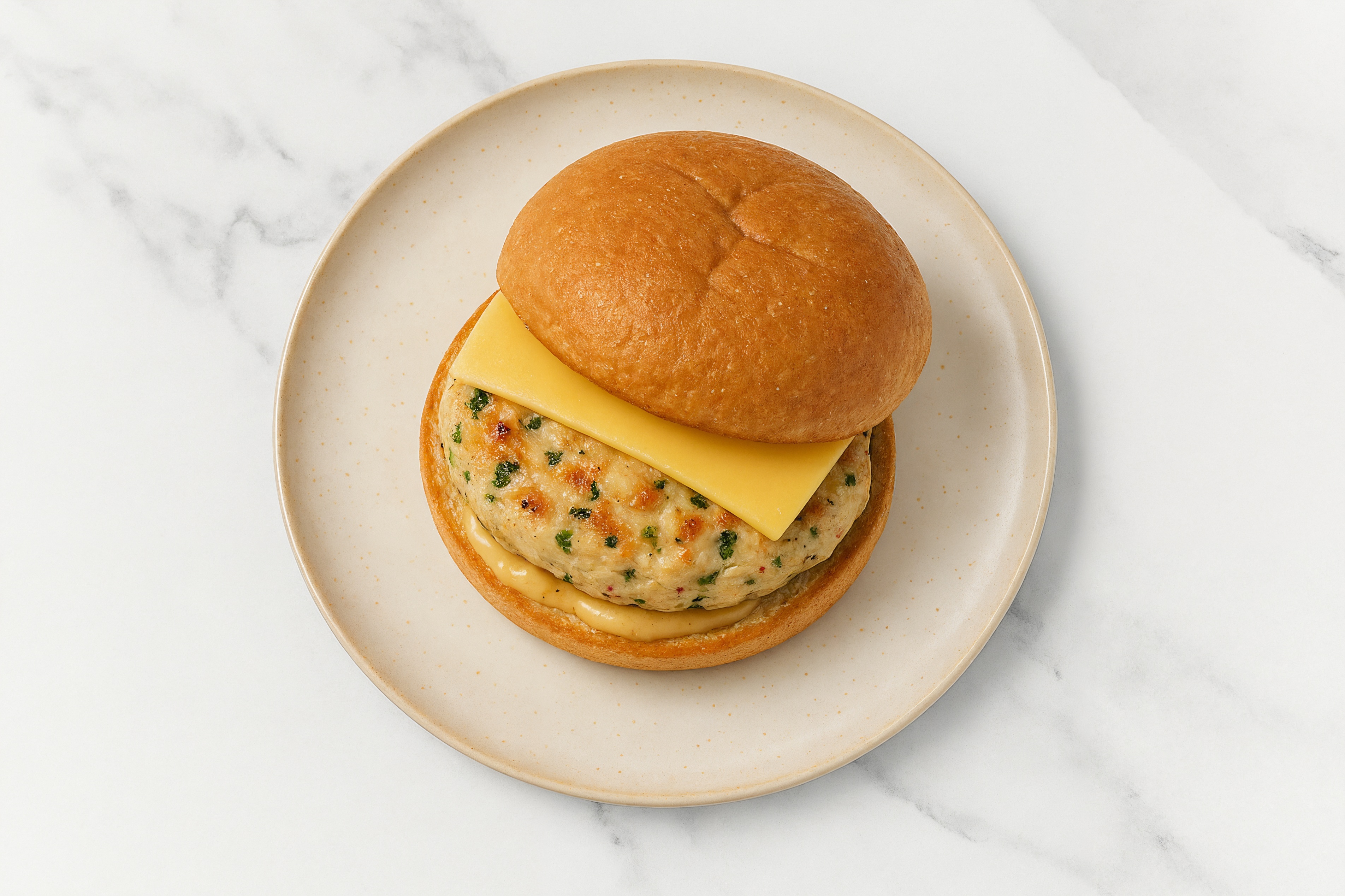 Gouda Chicken Burger on GF Bun with French Onion Sauce