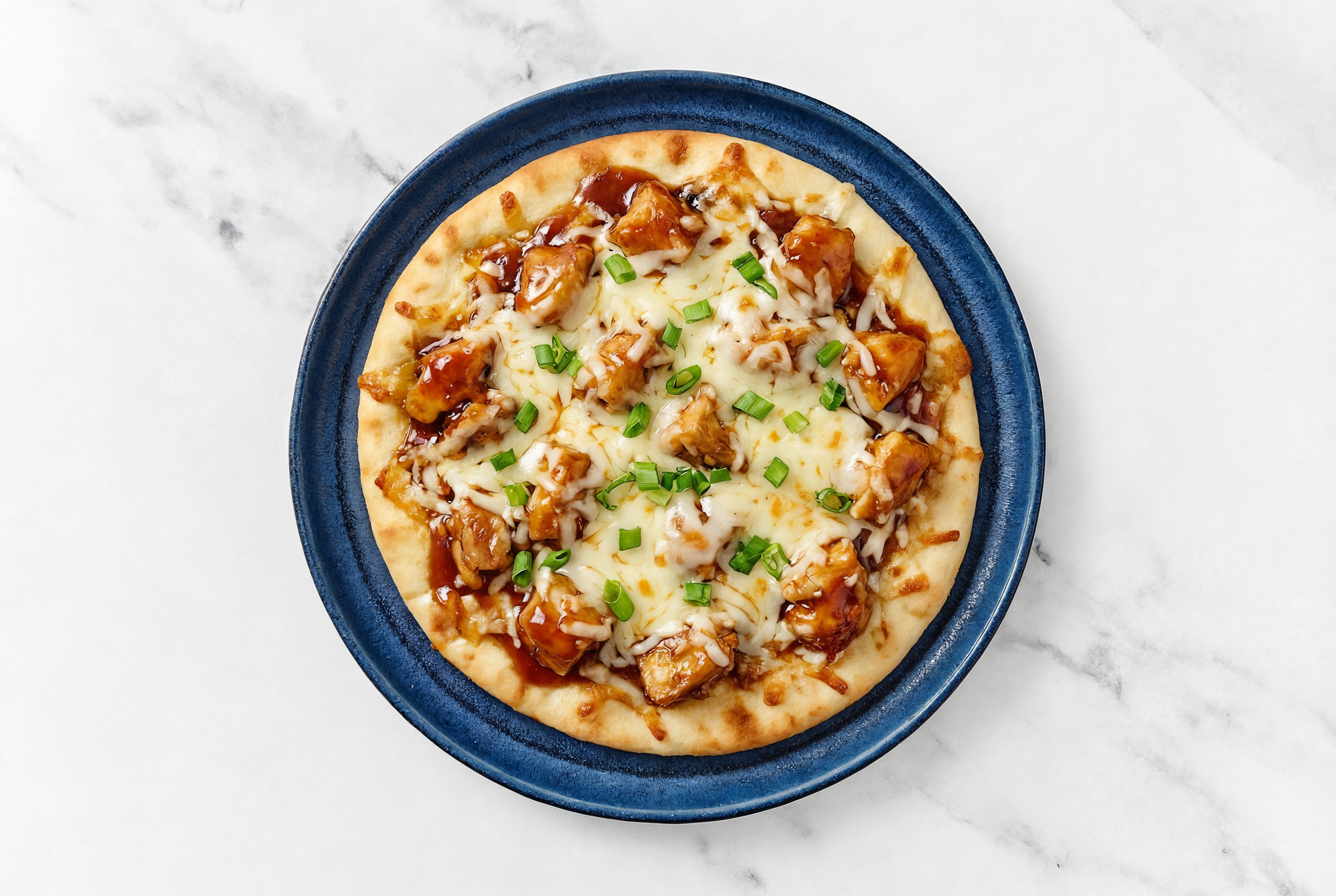 General Tso Chicken Gluten Free Pizza with Shredded Mozzarella + Scallions