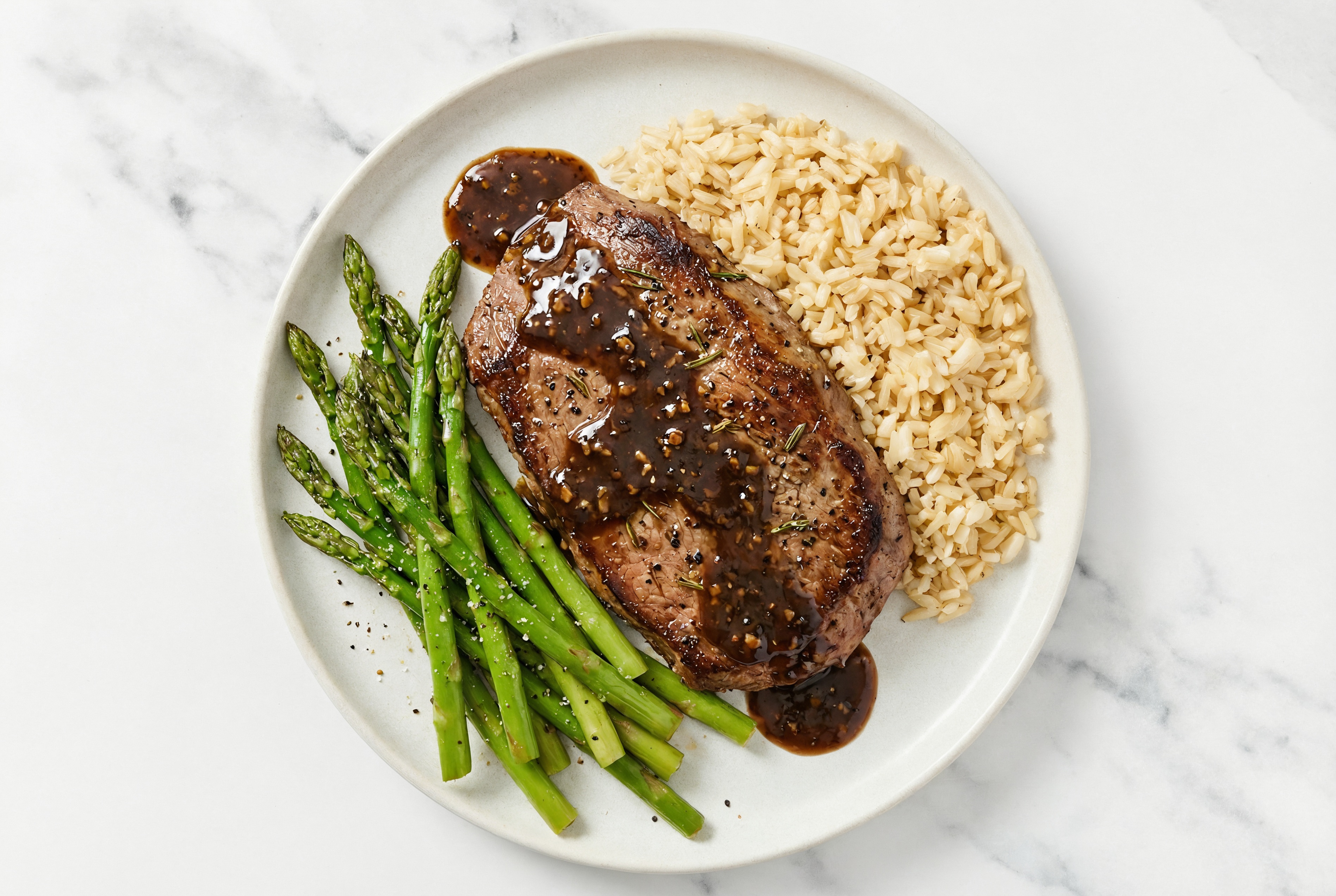 Tangy Pepper Flank Steak + Brown Rice