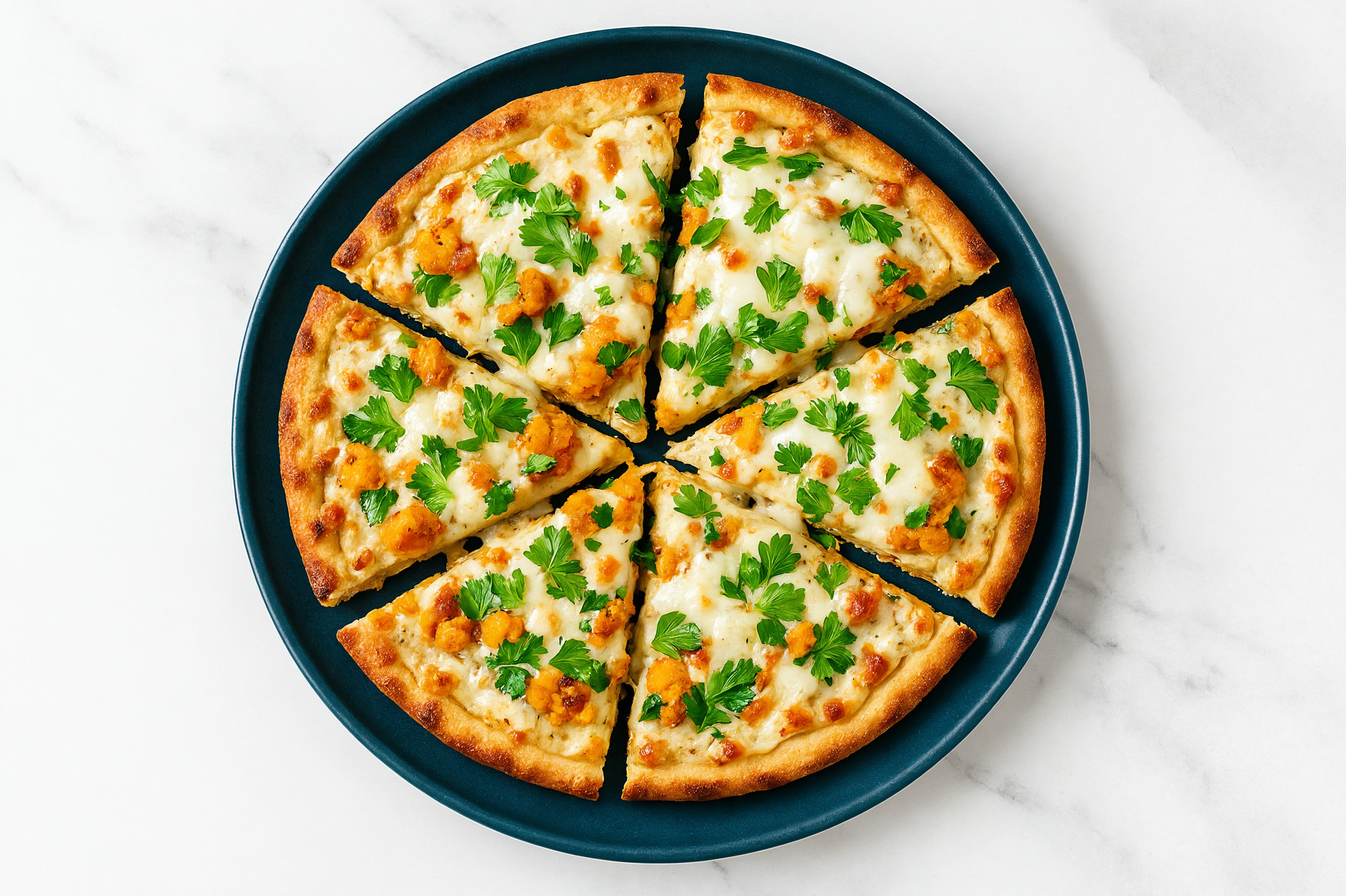 Umami Truffle Sweet Potato Pizza with Fresh Mozz + Fresh Parsley