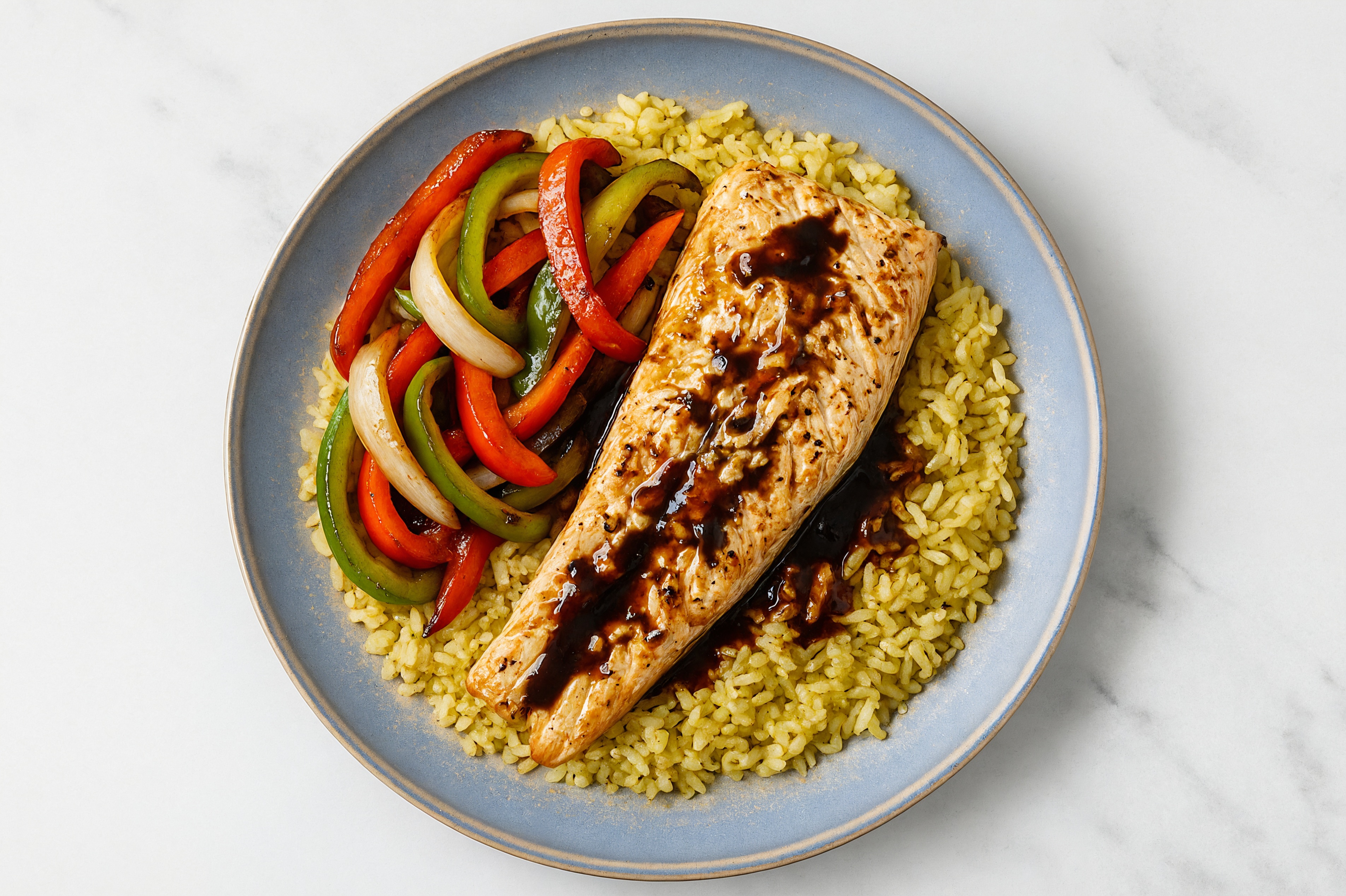Japanese BBQ Trout + Jasmine Rice Bowl with Bell Peppers