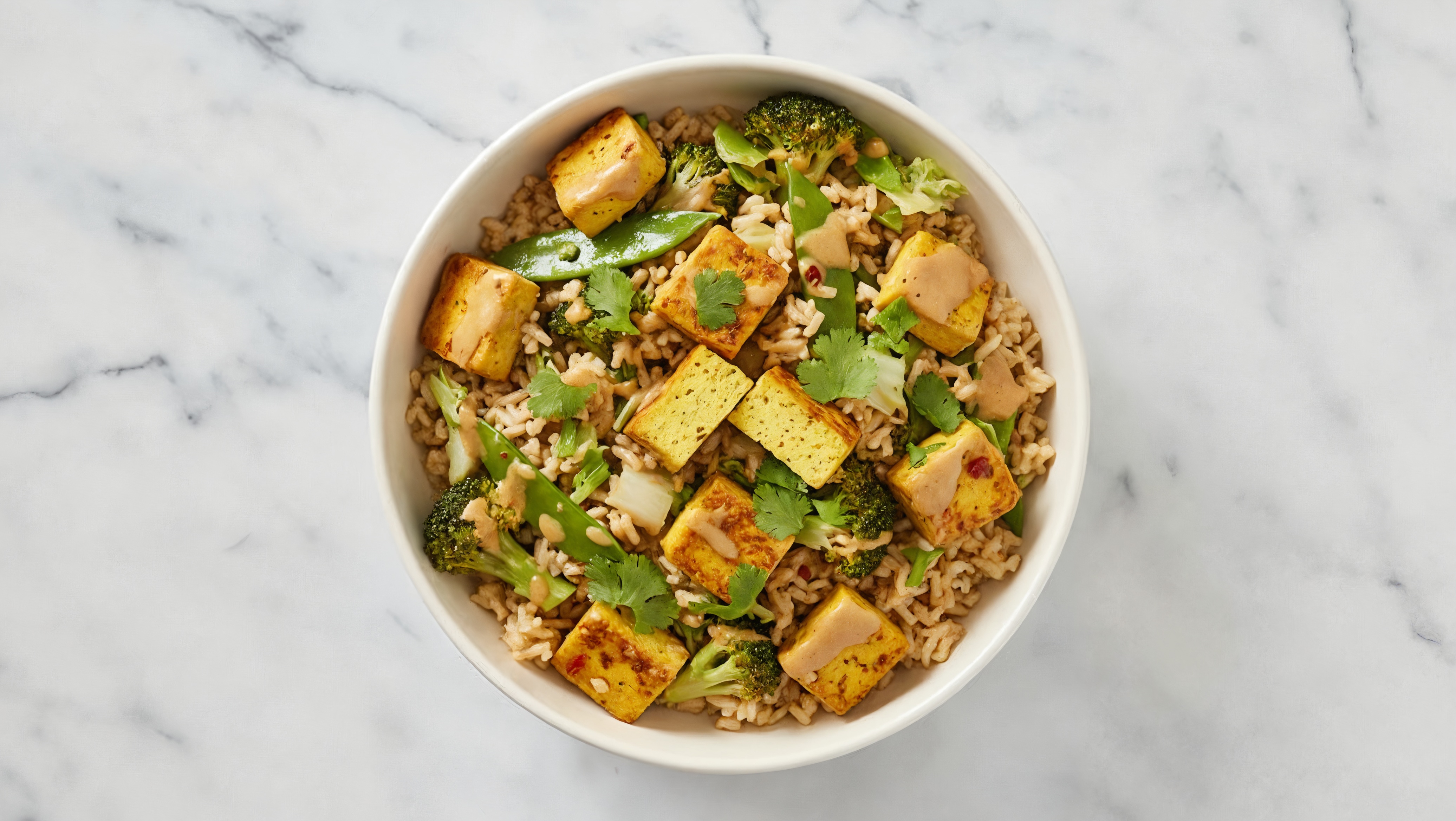 Lemongrass Tofu Grain Bowl with Bok Choy + Thai Peanut Sauce
