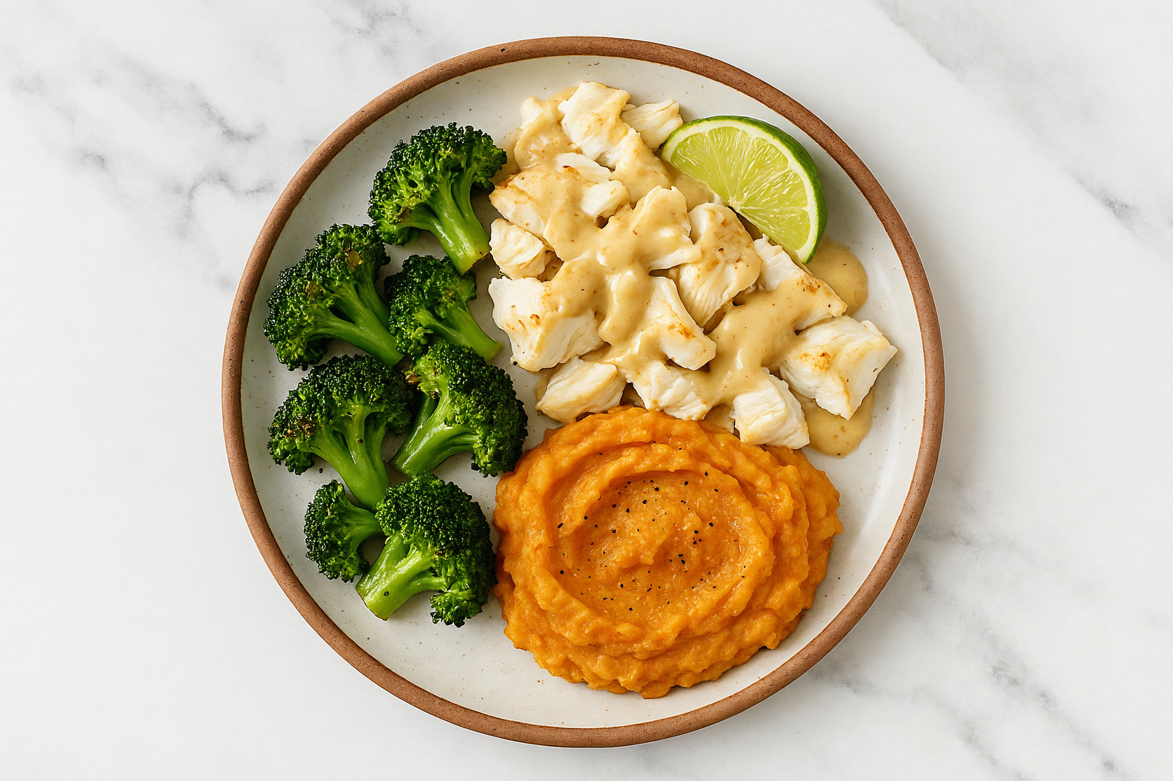Garden Zesty Miso Halibut Sweet Potato Bowl with Broccoli Florets