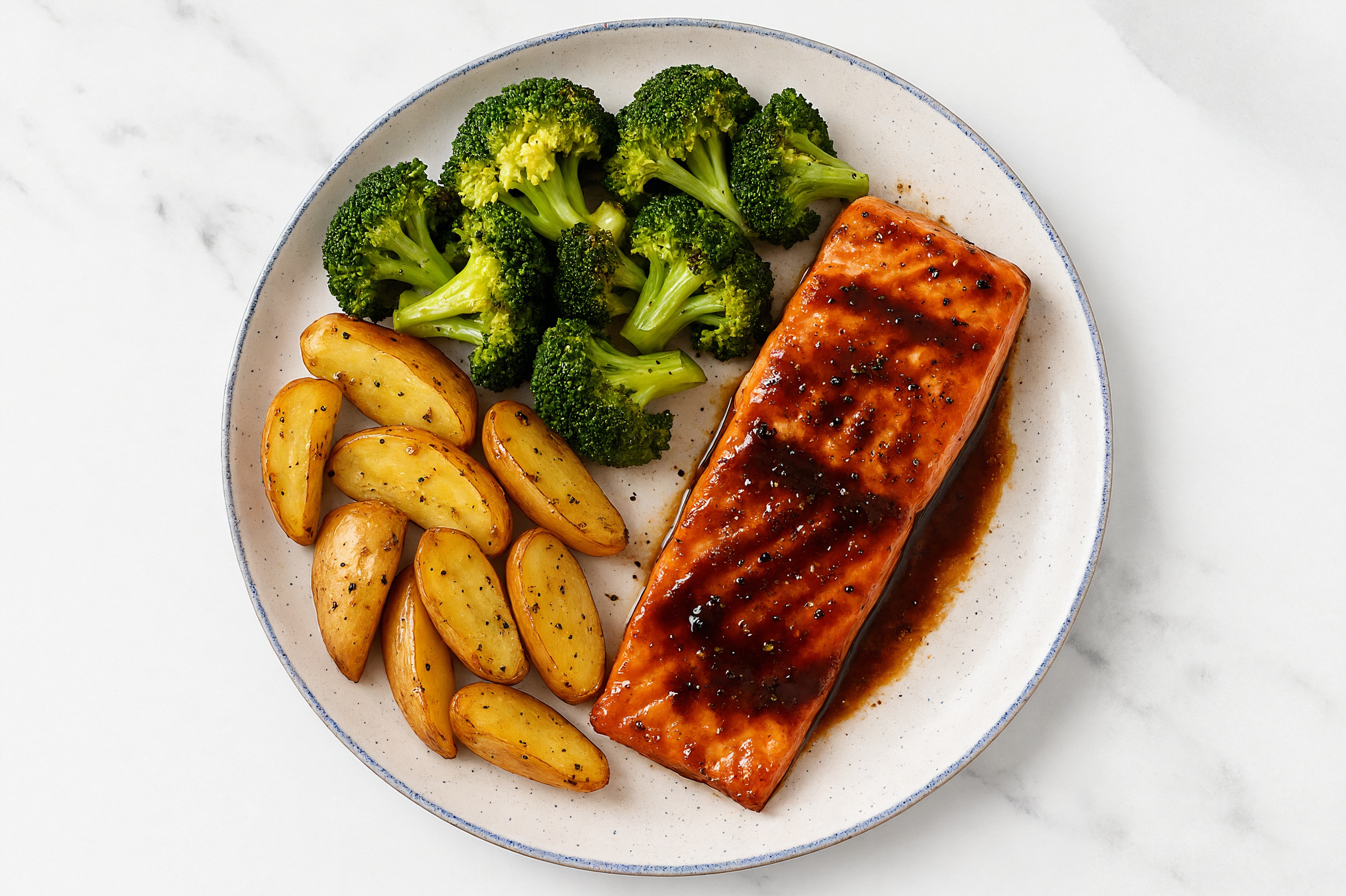 Baked Balsamic Marinated Salmon + Roasted Veggies with Broccoli Florets