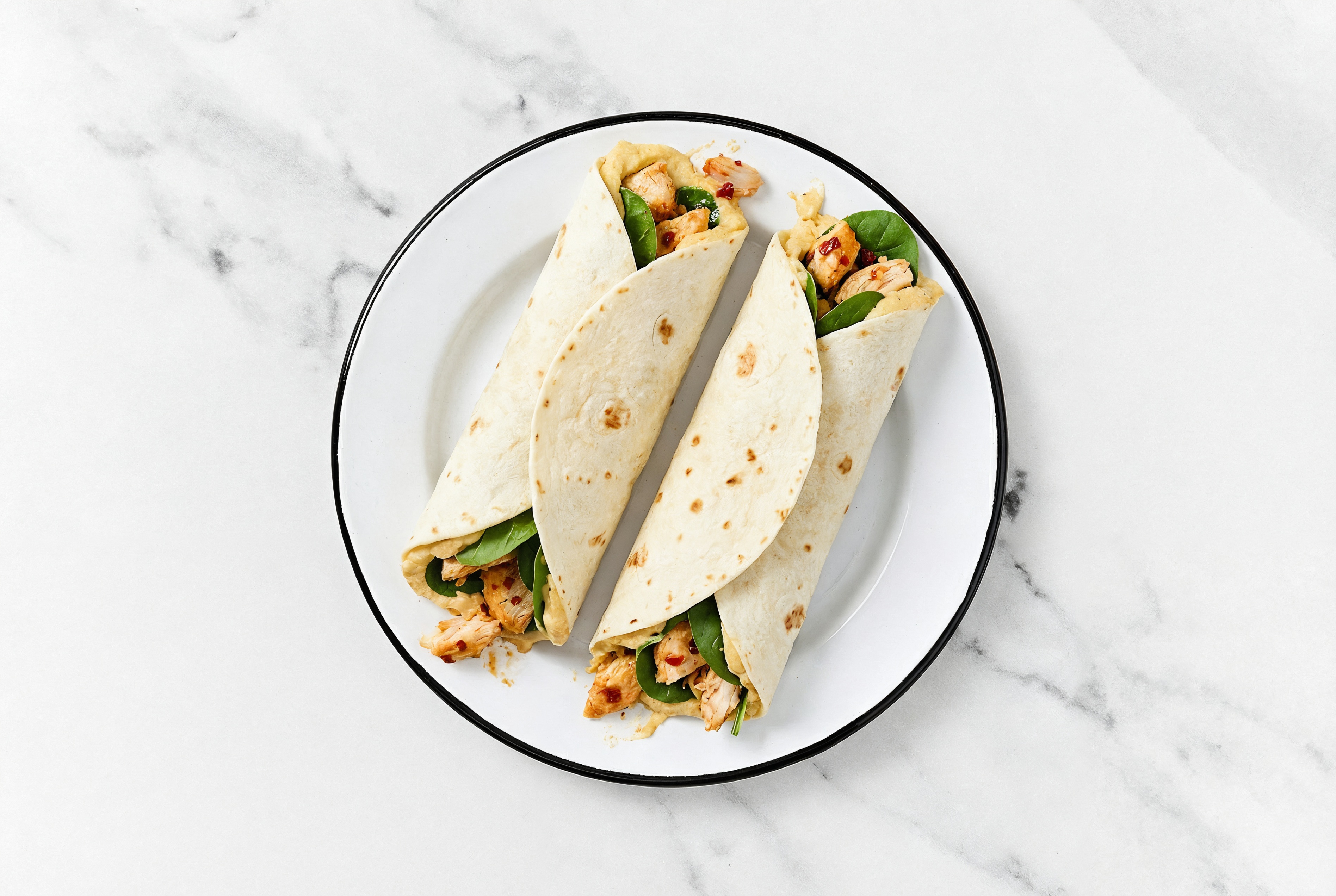 Lemony French Onion Hummus + Chile Chicken Wrap