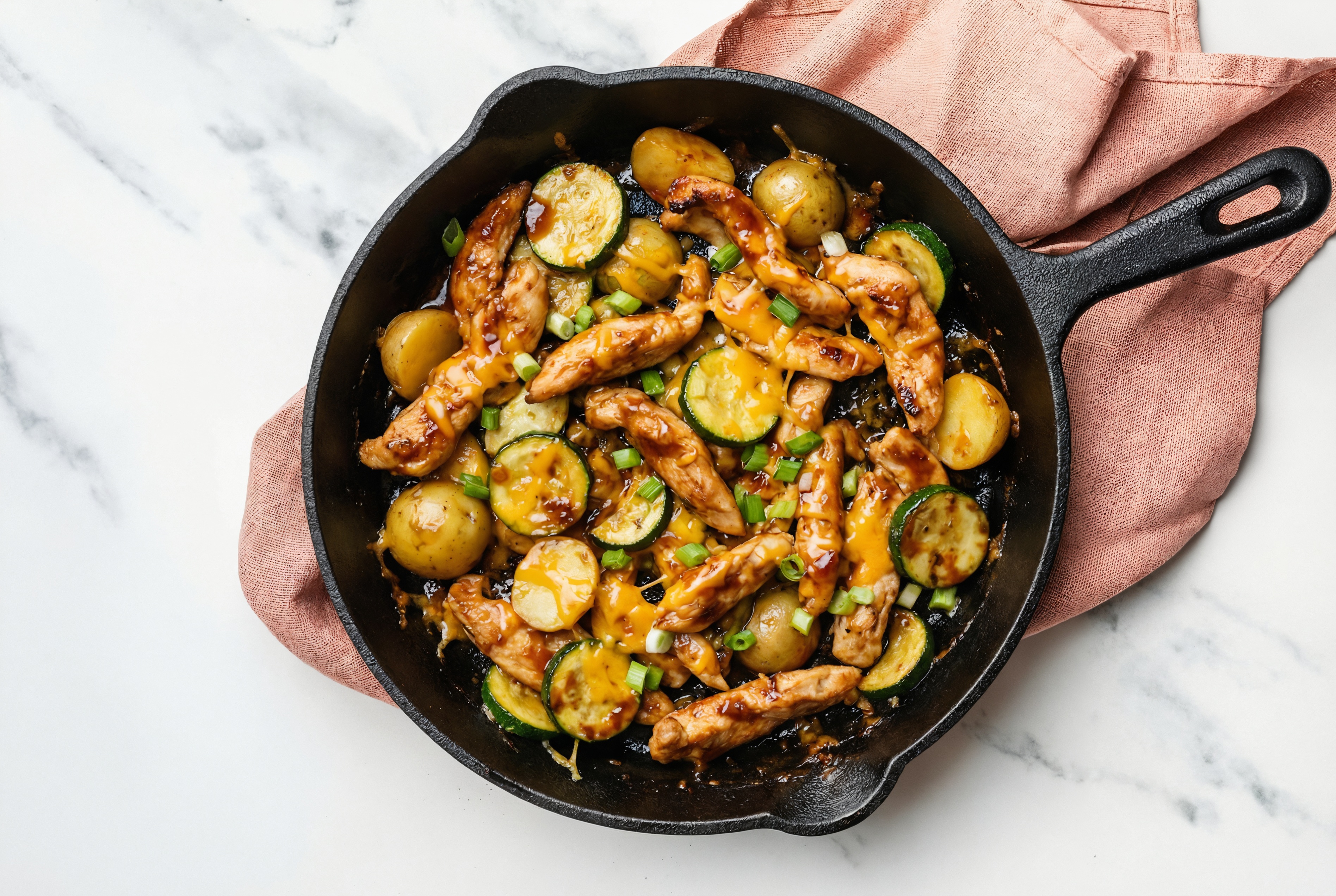 BBQ Chicken + Zucchini Skillet Hash with Original BBQ Sauce