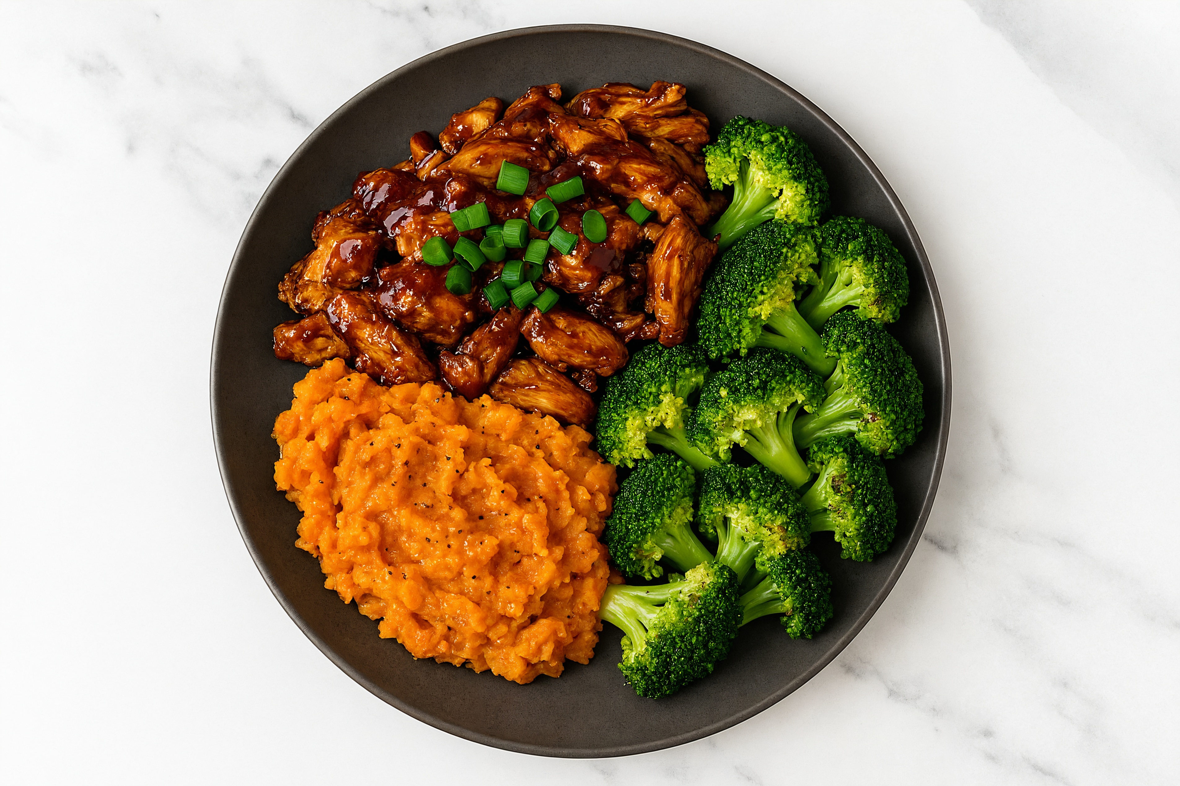 Korean BBQ Chicken Sweet Potato Bowl with Broccoli Florets