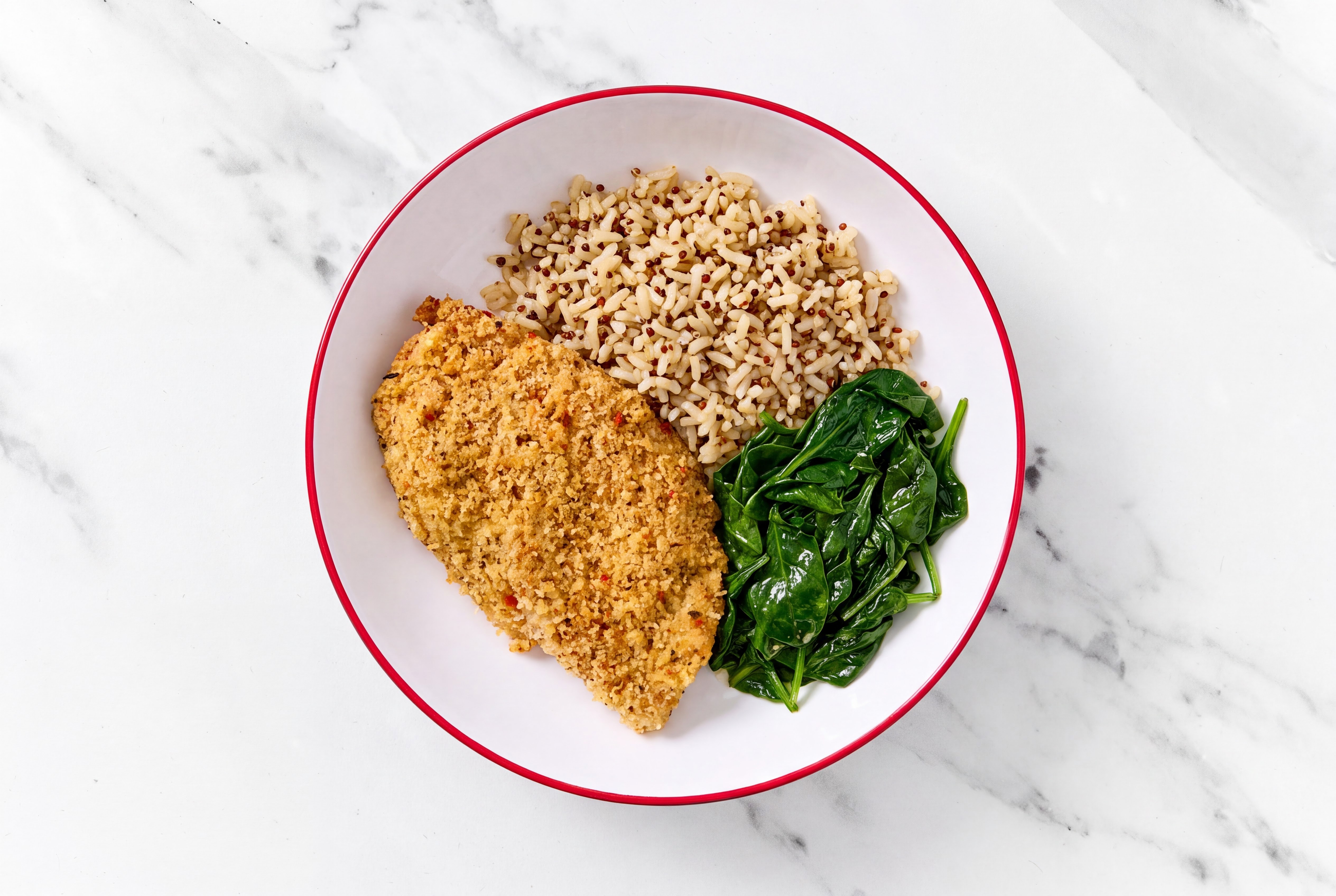 Parmesan Breaded Chicken Cutlet with Baby Spinach & Brown Rice