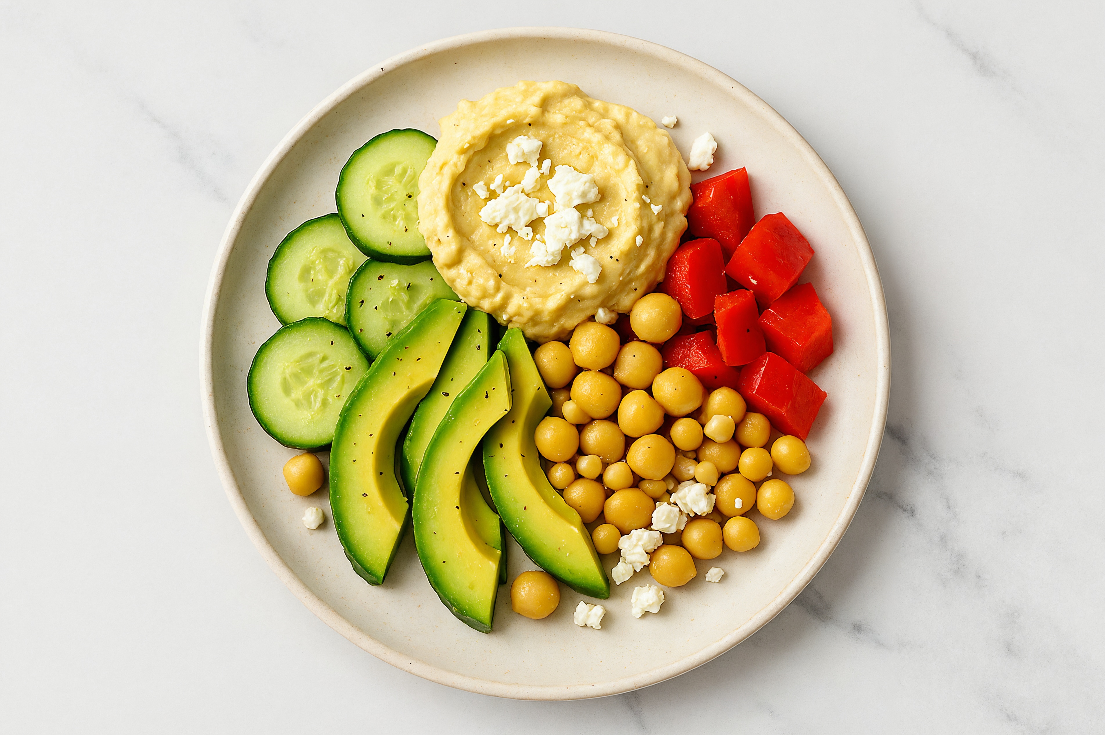  Chickpea, Feta + Lemon Garlic Hummus Veg Bowl