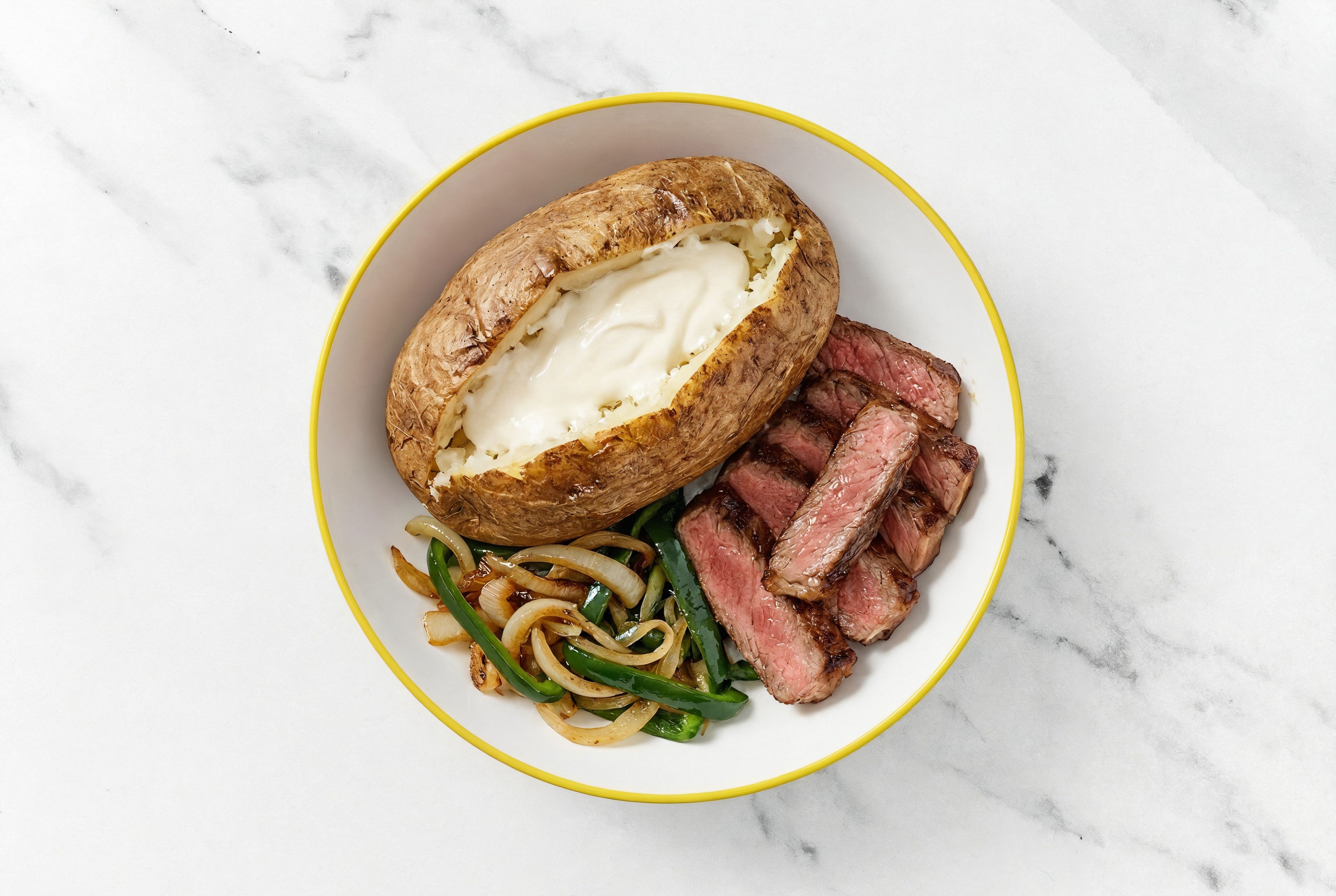 Seared Wagyu Ribeye Steak with Poblano Peppers + Potato