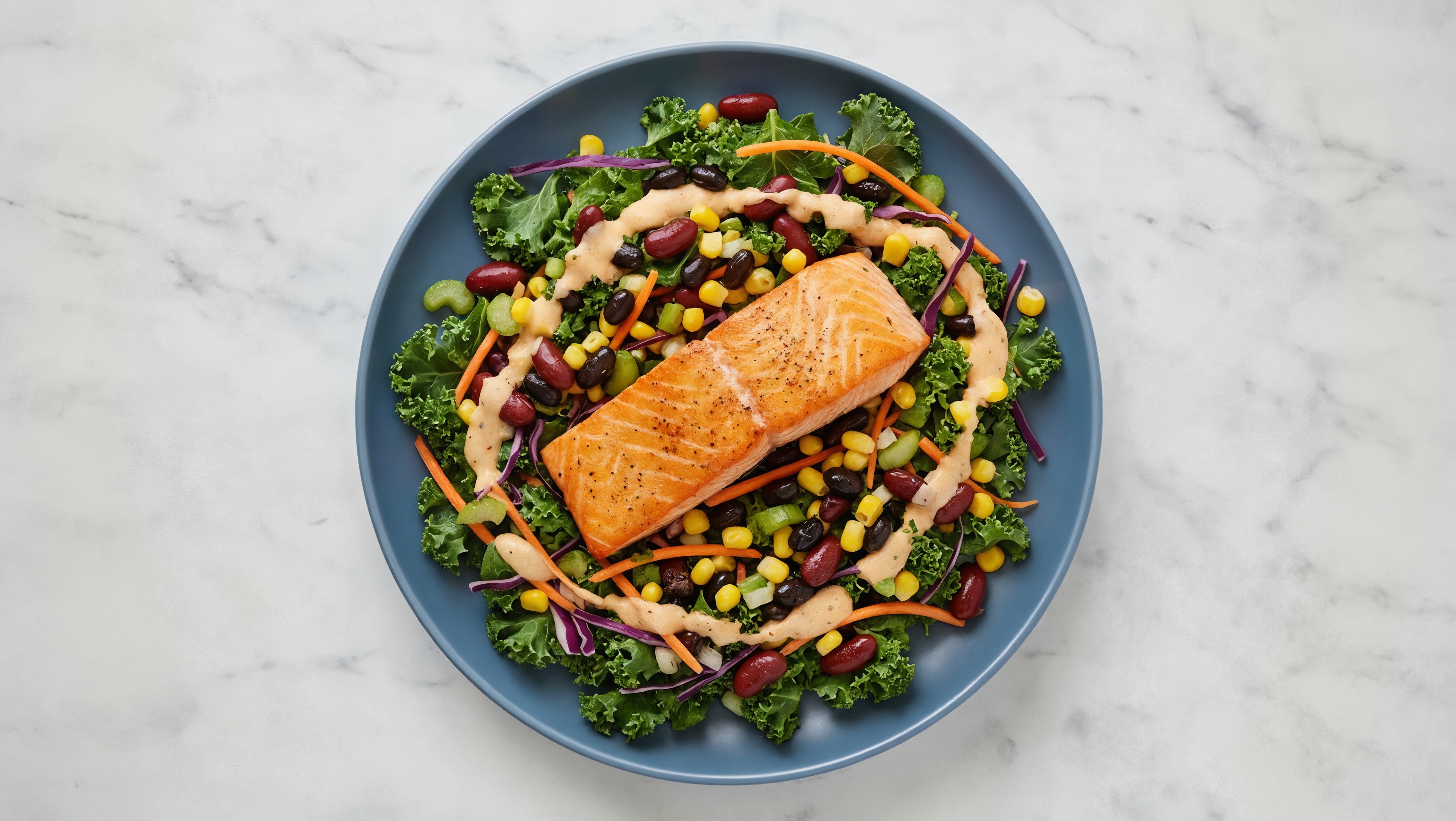 Buffalo Ranch Kale Salad with Atlantic Salmon & Black Beans